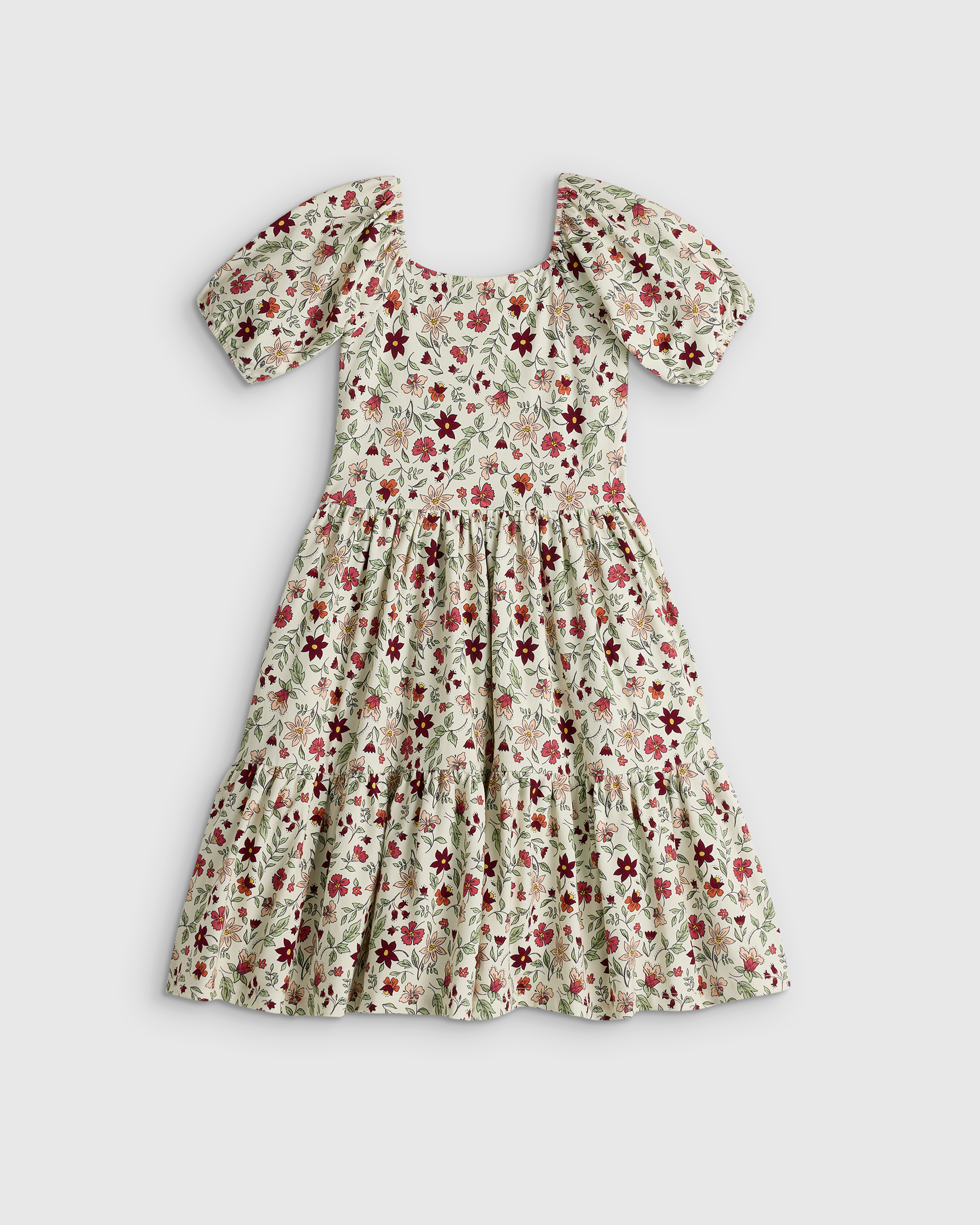Floral Vines Organic Cotton Puff Sleeve Skater Dress
