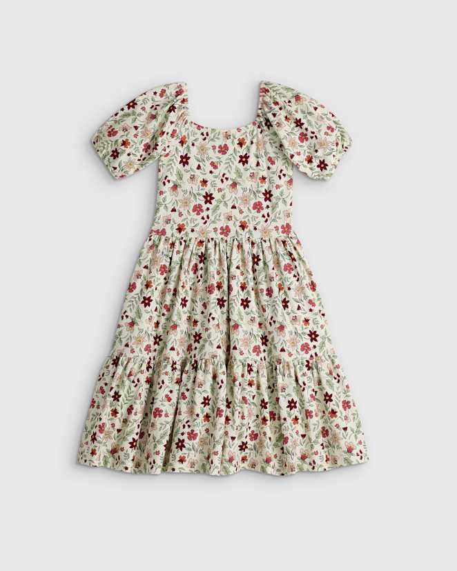 Floral Vines Organic Cotton Puff Sleeve Skater Dress