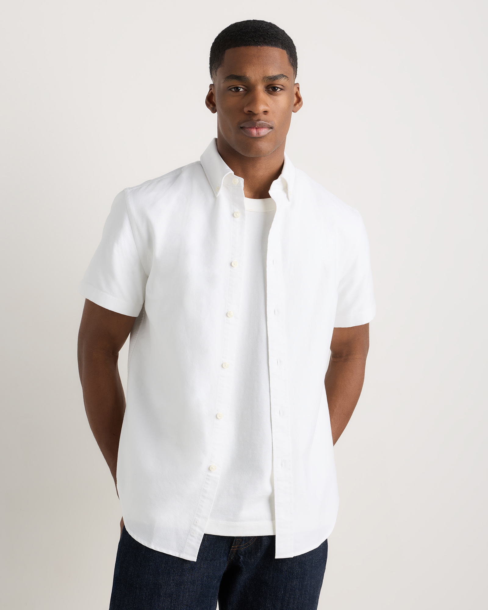 White 100% Organic Cotton Short Sleeve Oxford Shirt