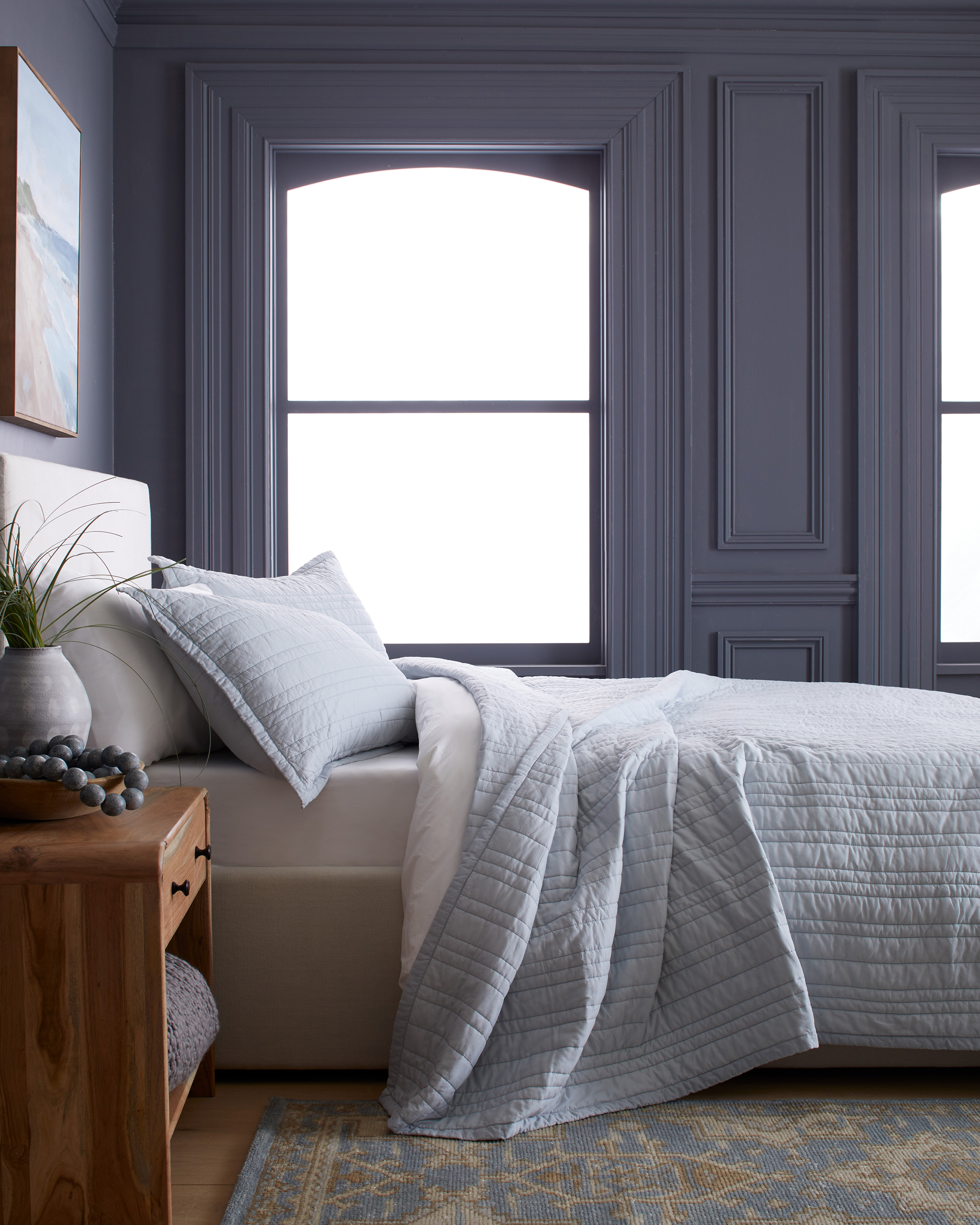 Light Blue Organic Cotton Stripe Stitch Quilt