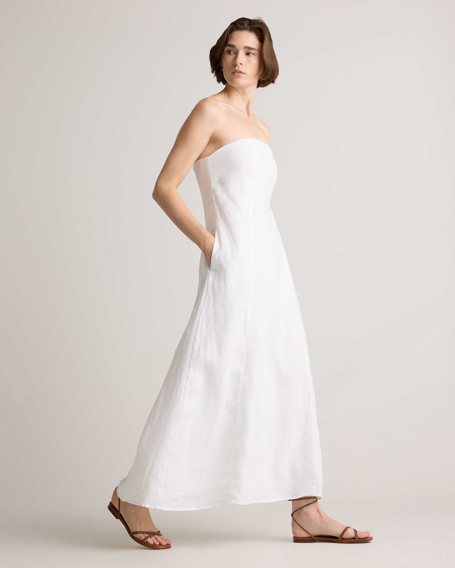 100% European Linen Strapless Maxi Dress in White 100% European Linen Strapless Maxi Dress in White