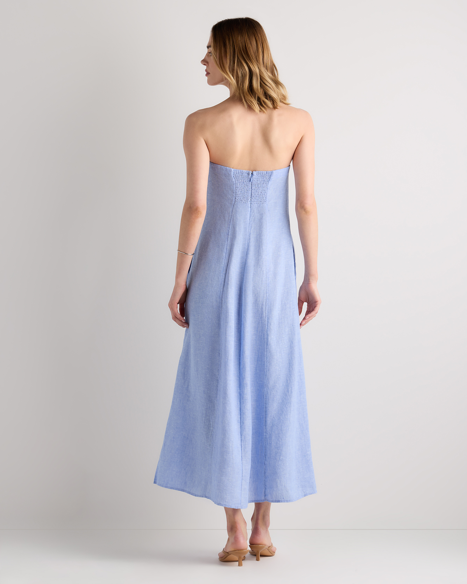 Women's 100% European Linen Strapless Maxi Dress in French Blue, Size XL by Quince