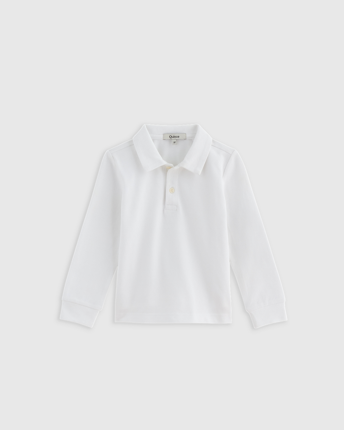White Organic Cotton Long Sleeve Pique Polo 
