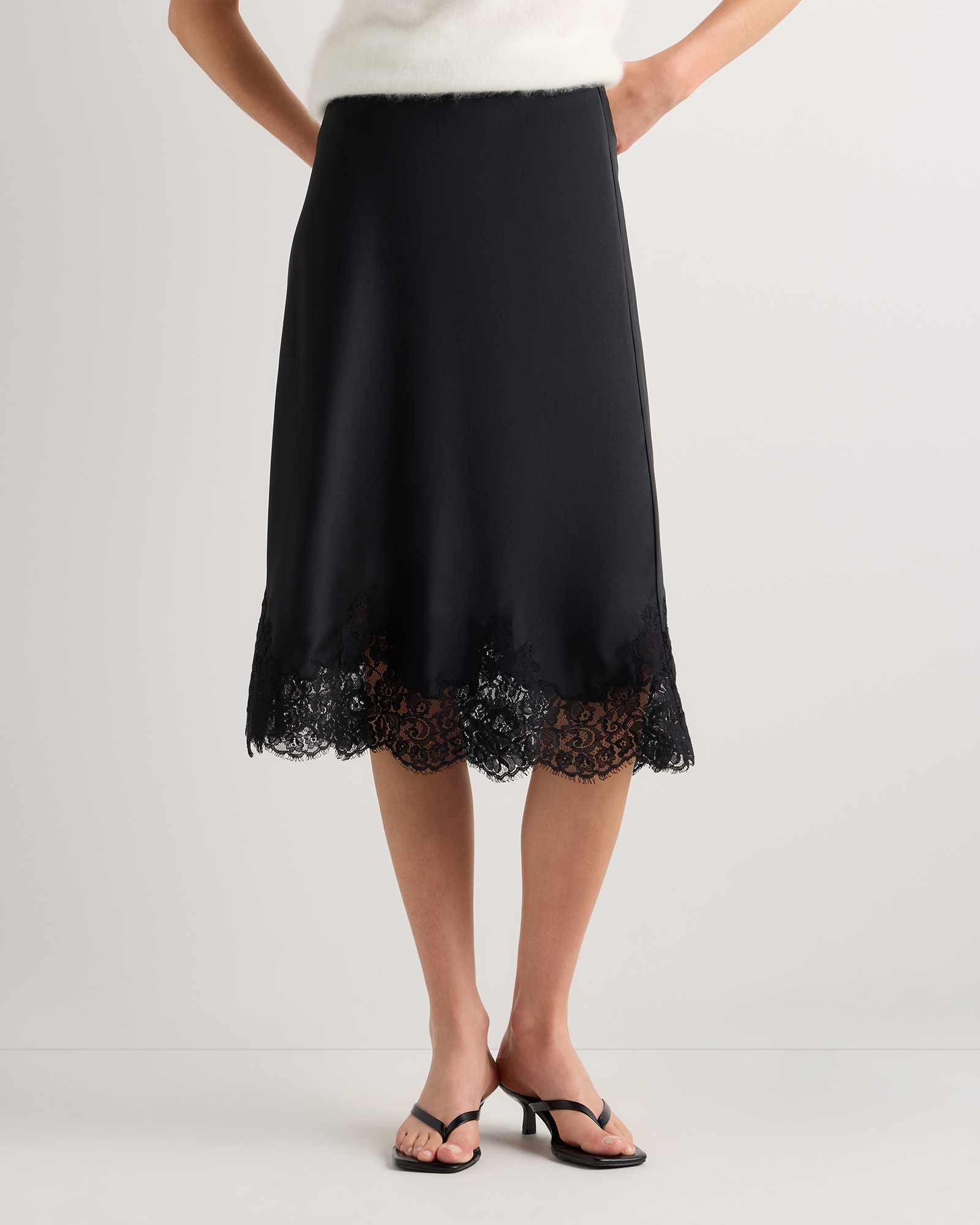 Black 100% Washable Silk Lace Skirt