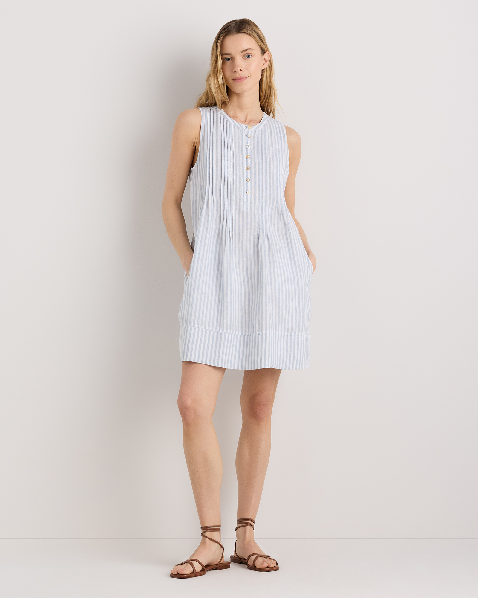 sachin and babi light blue dress Linen Sleeveless Button Front Dress in Navy Blue IMOGEN main image 0