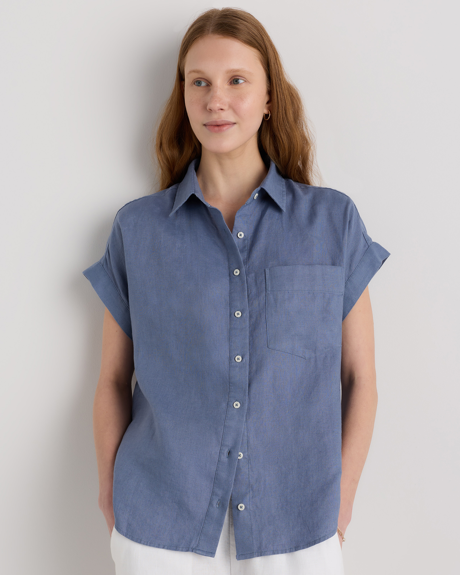 Moonstone Blue 100% European Linen Camp Shirt