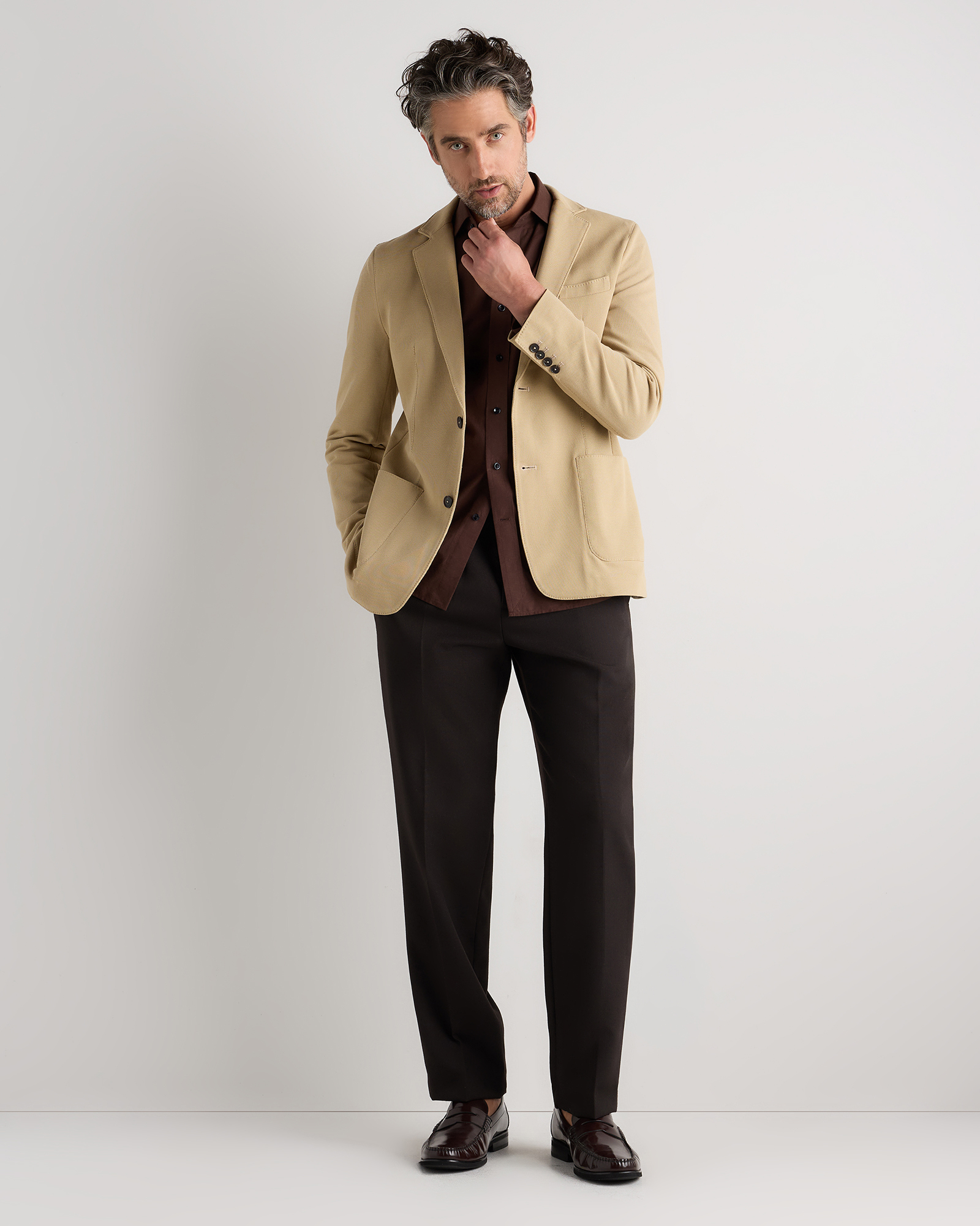Cotton Pique Blazer in Khaki