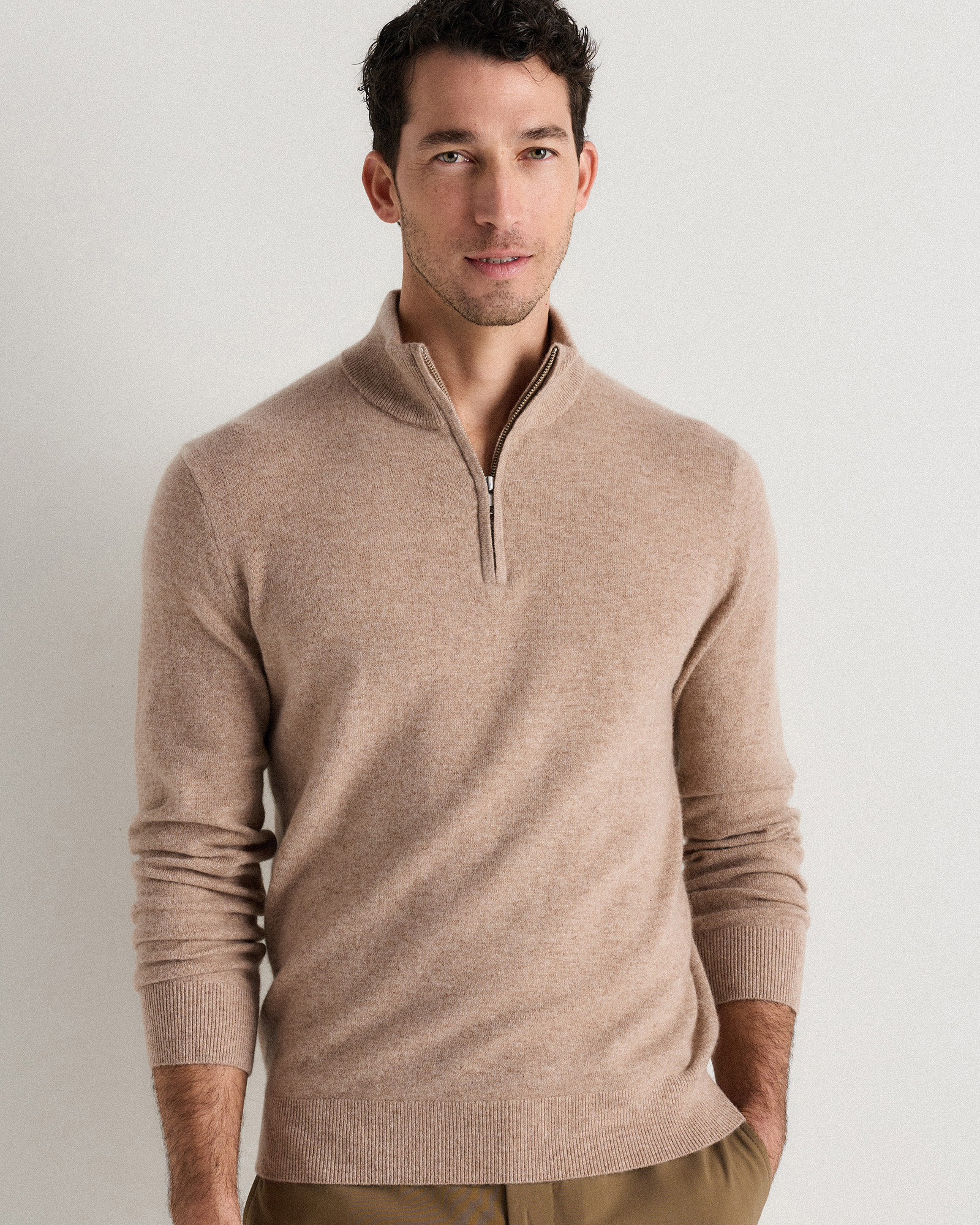 Oatmeal Mongolian Cashmere Quarter Zip Sweater