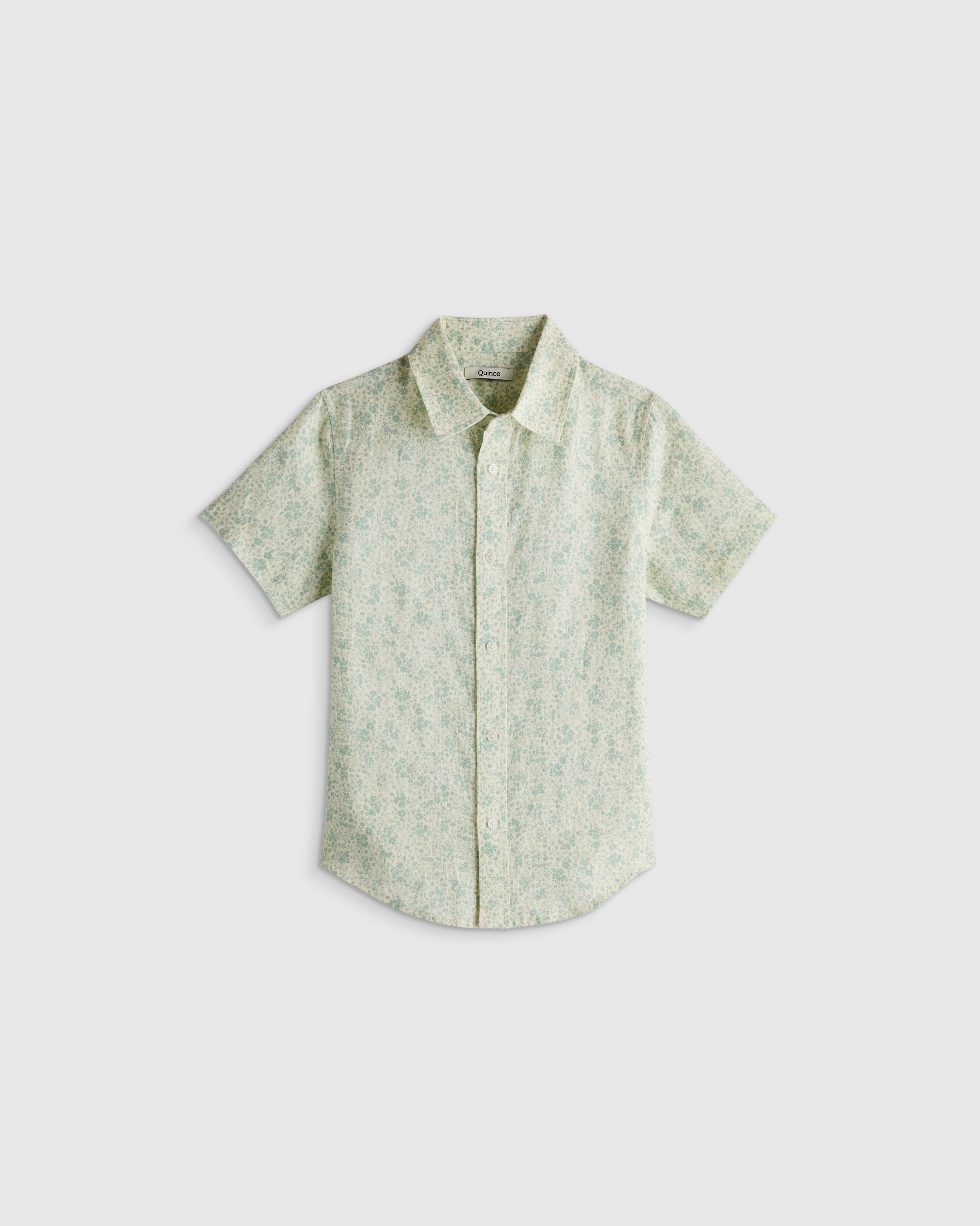 Blue Mini Floral 100% European Linen Printed Short Sleeve Shirt