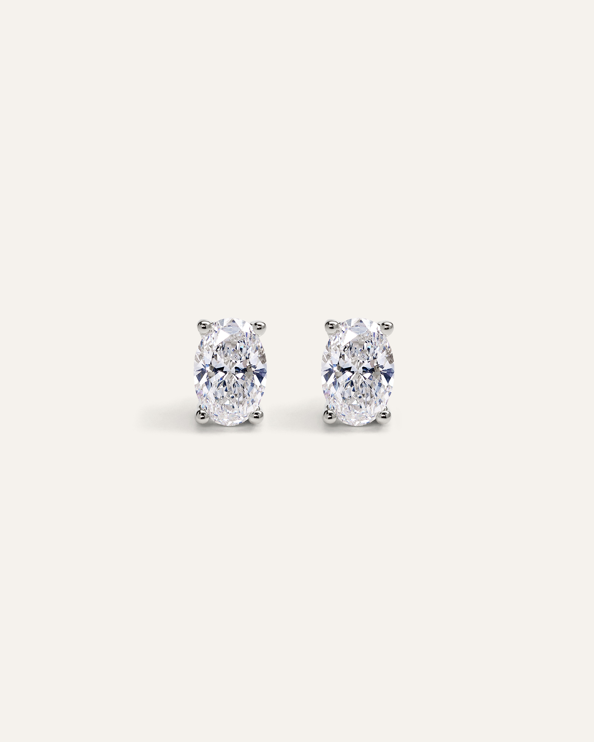 White Gold 14K Gold Lab Grown Diamond Oval Solitaire Studs - 1ctw