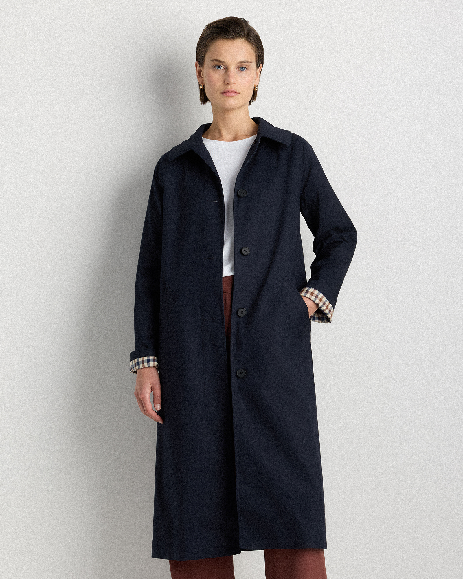 Navy Comfort Stretch Mac Coat