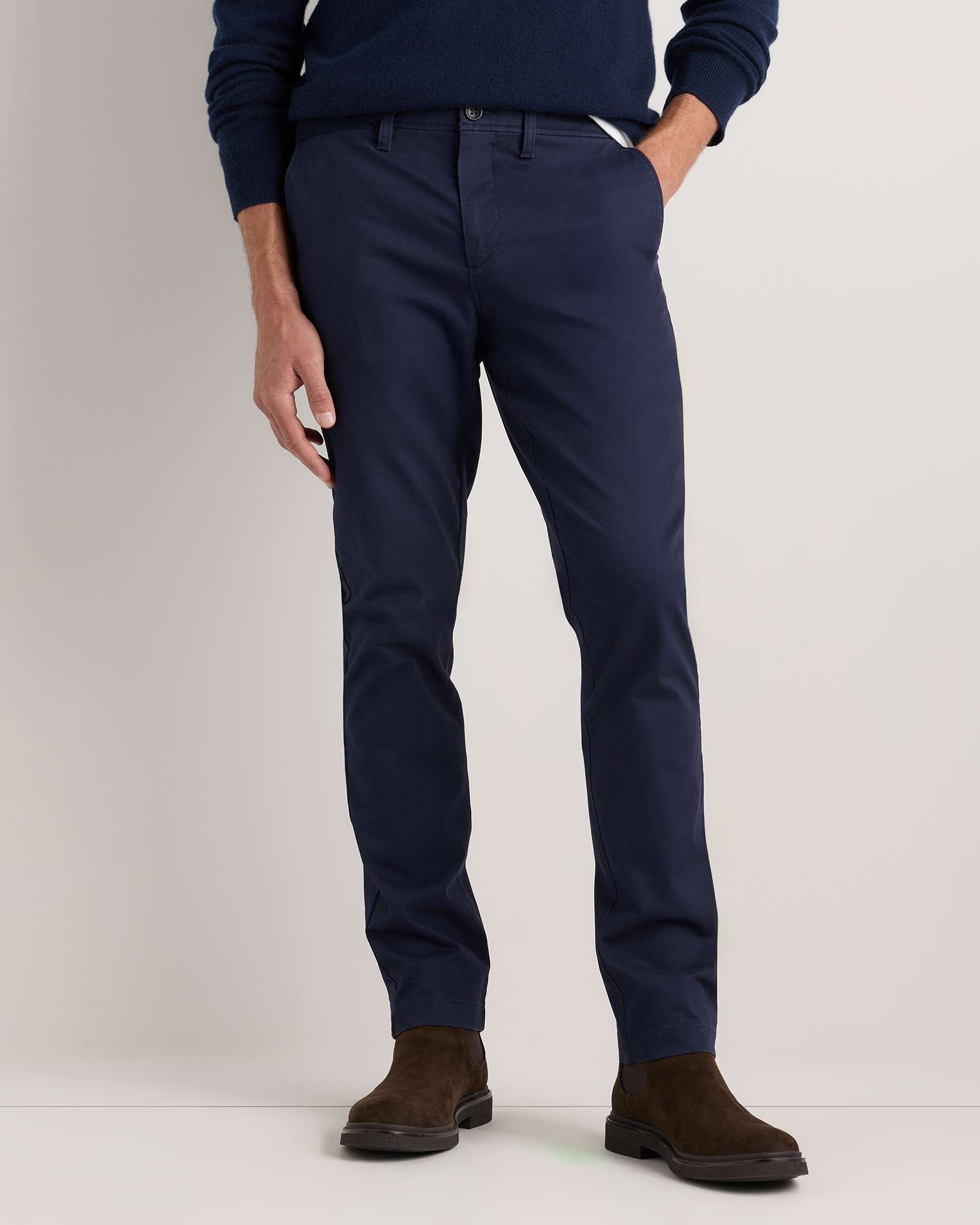 Deep Navy Organic Cotton Stretch Chino Pants - Slim