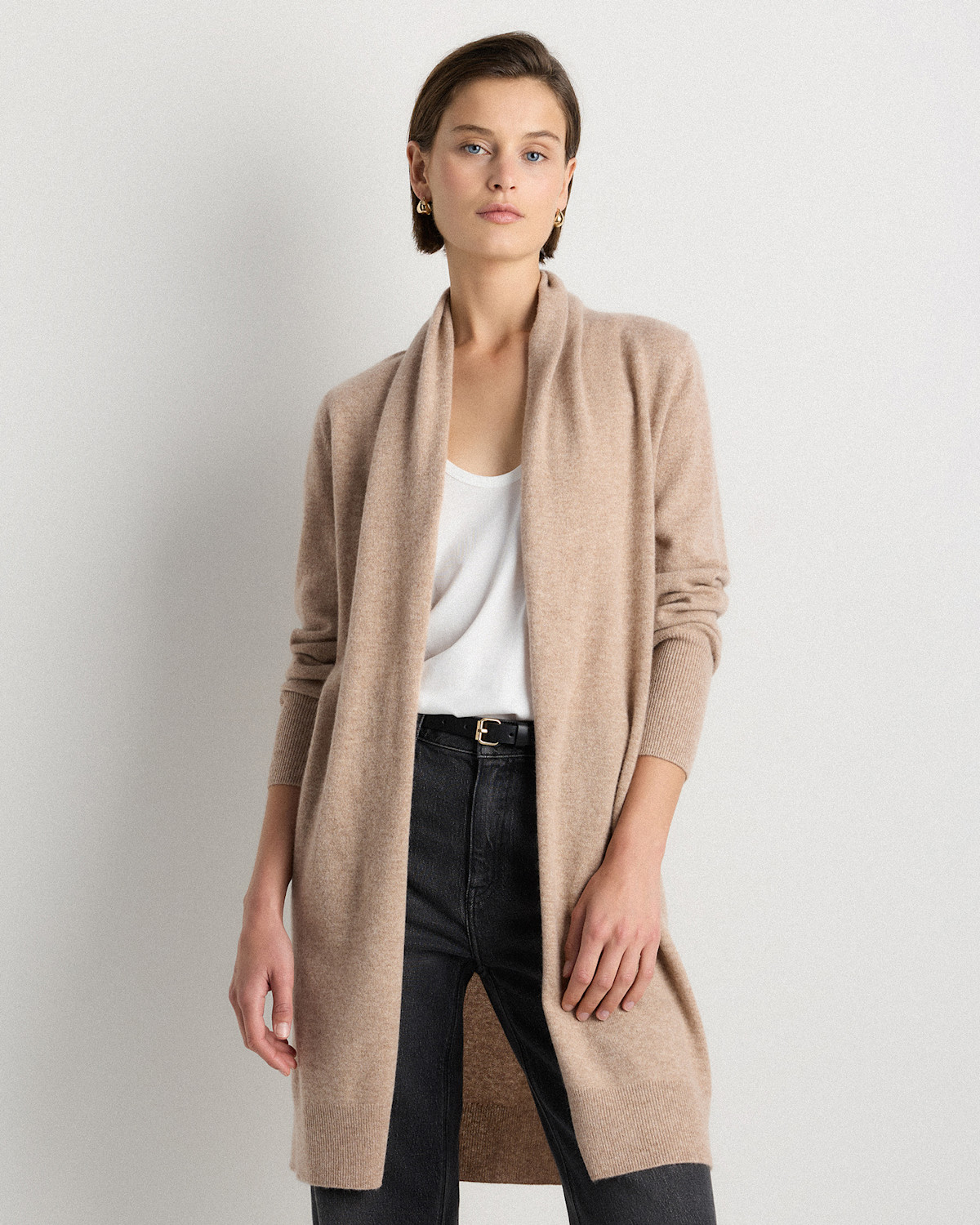 Mongolian Cashmere Duster Cardigan Sweater in Oatmeal