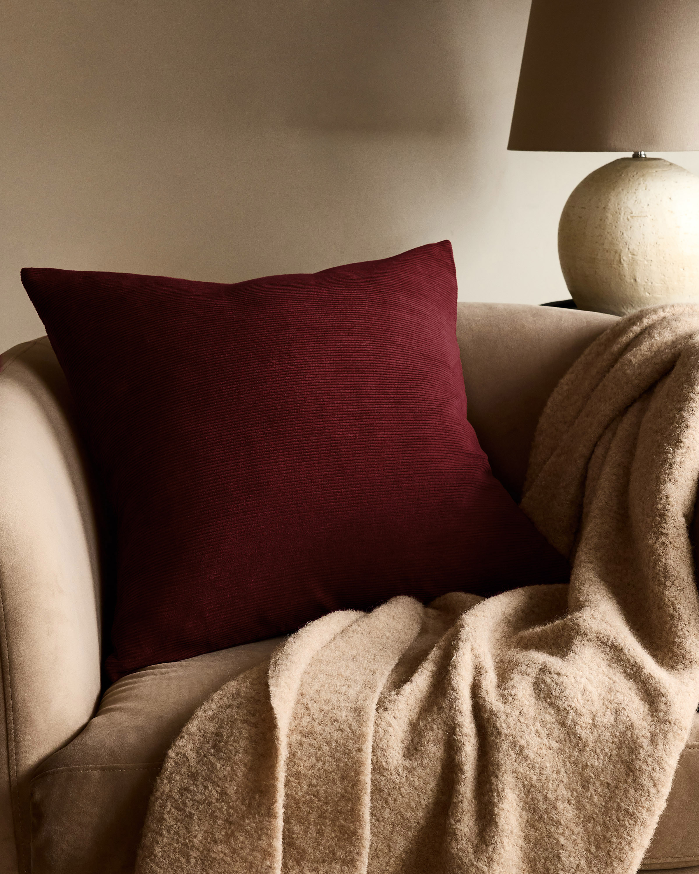 Bordeaux Housse de coussin en velours côtelé de coton