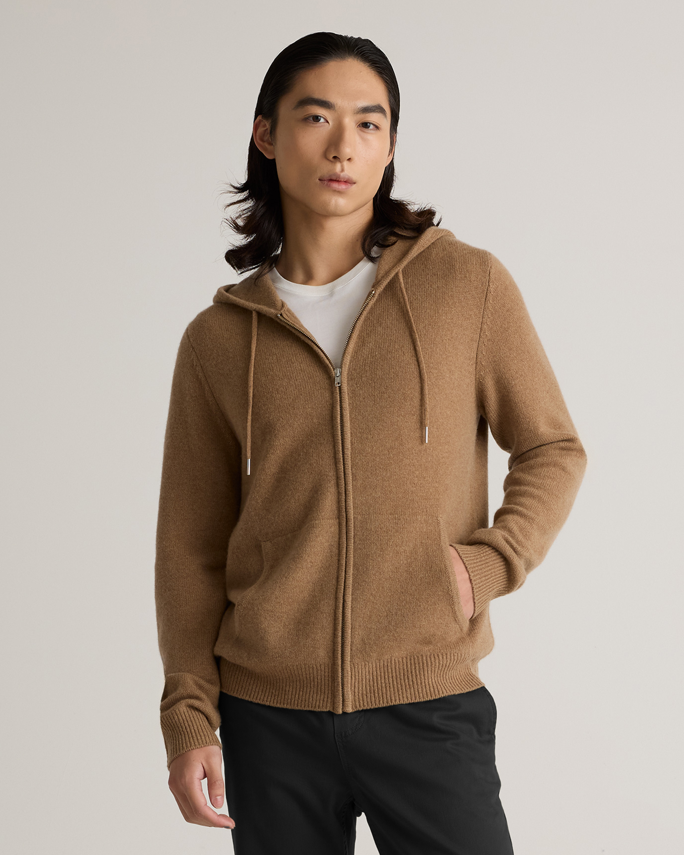 Quince Men's Mongolian Cashmere Full-zip Hoodie In Brown