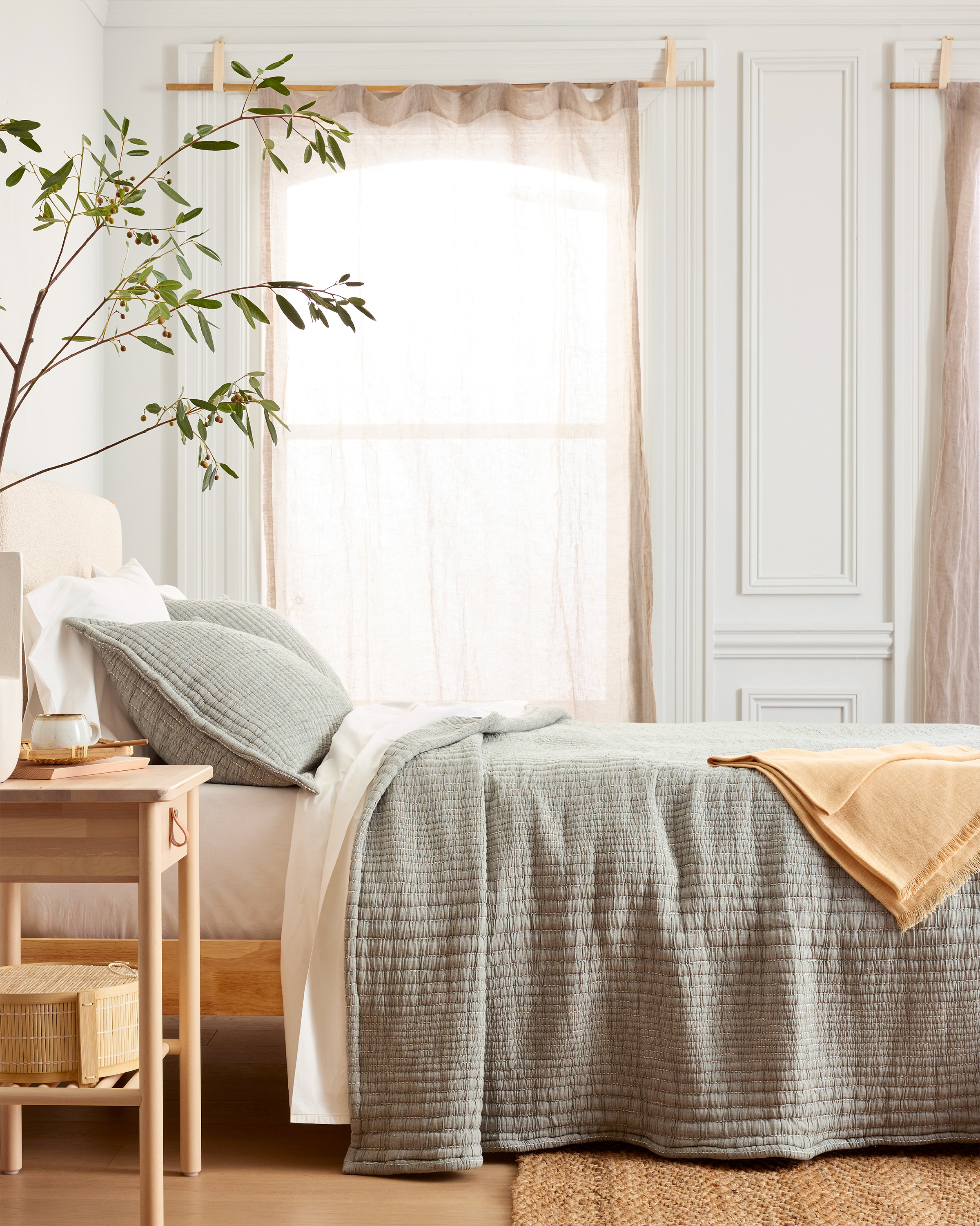 Green Organic Cotton Channel Stitch Coverlet