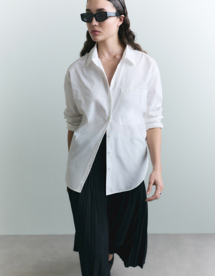 Classic White 100% Organic Cotton Poplin Long Sleeve Boyfriend Shirt