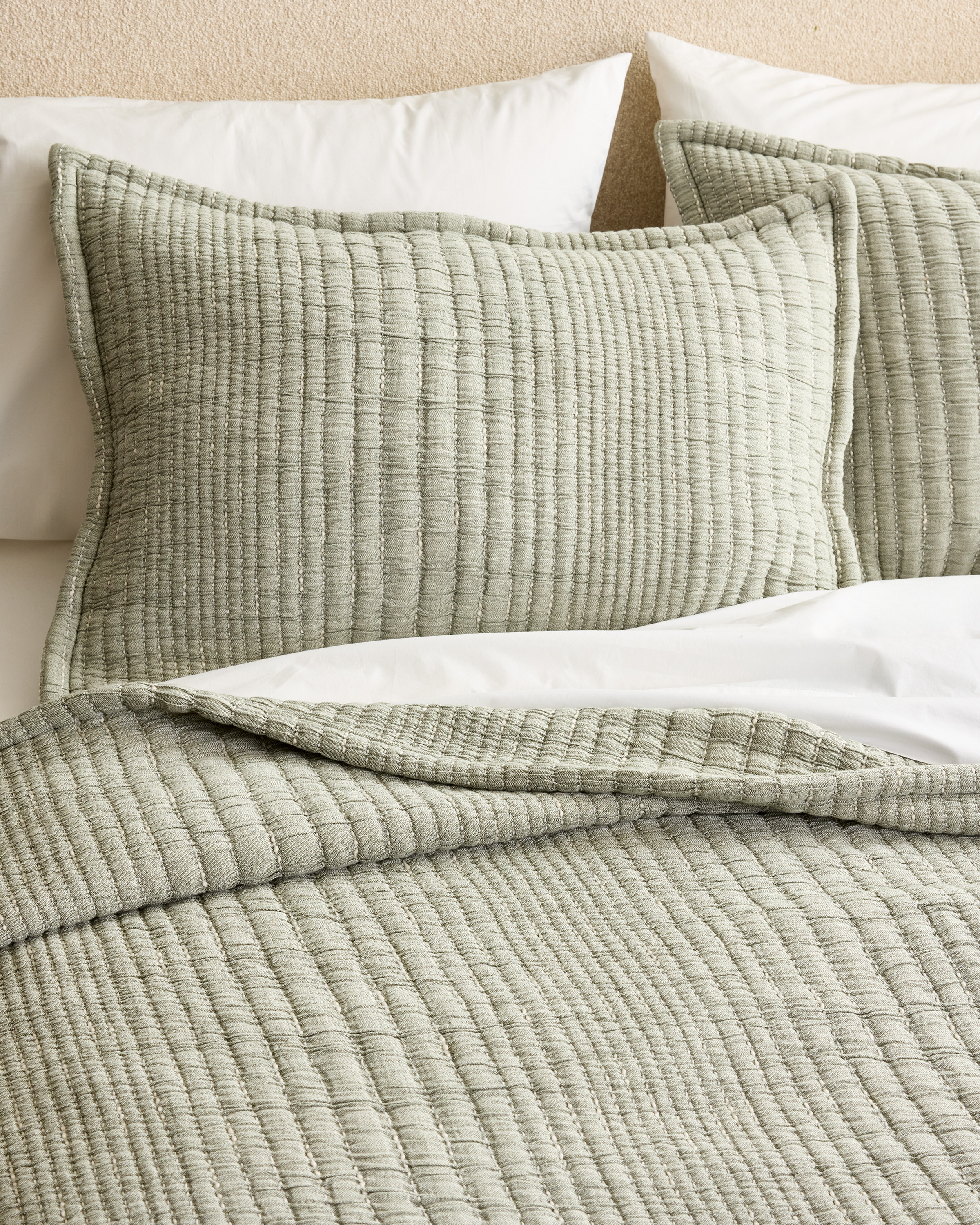 Green Organic Cotton Channel Stitch Sham Set