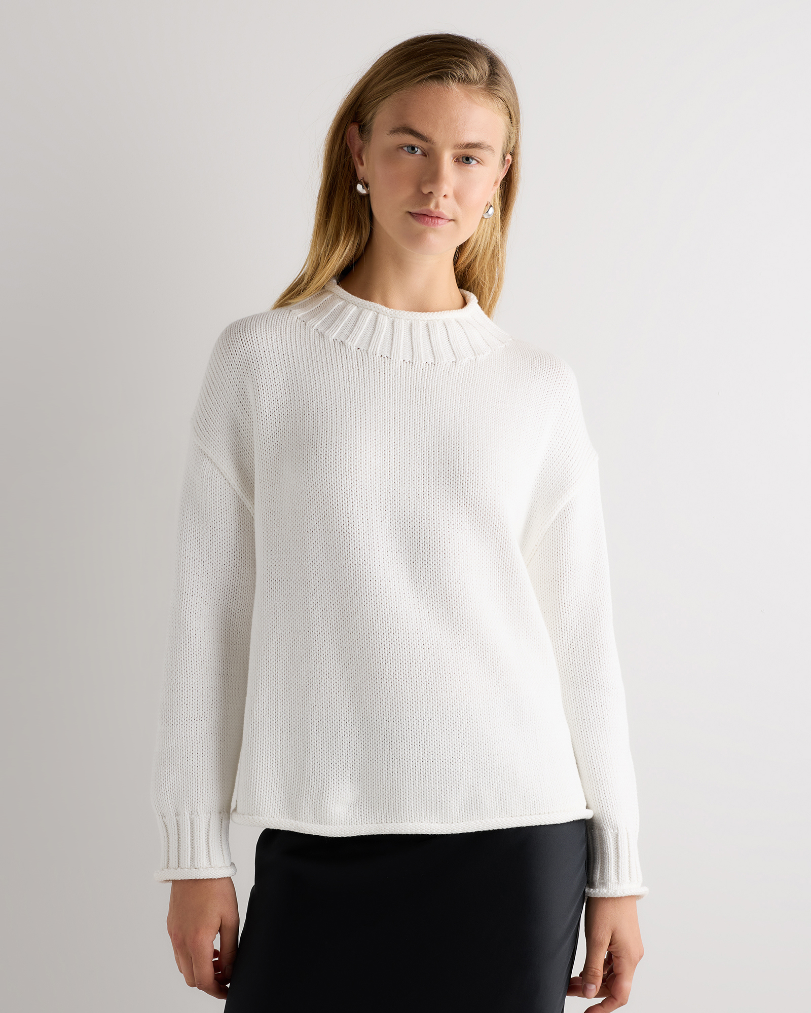 Ivory 100% Organic Cotton Oversized Roll Neck Sweater