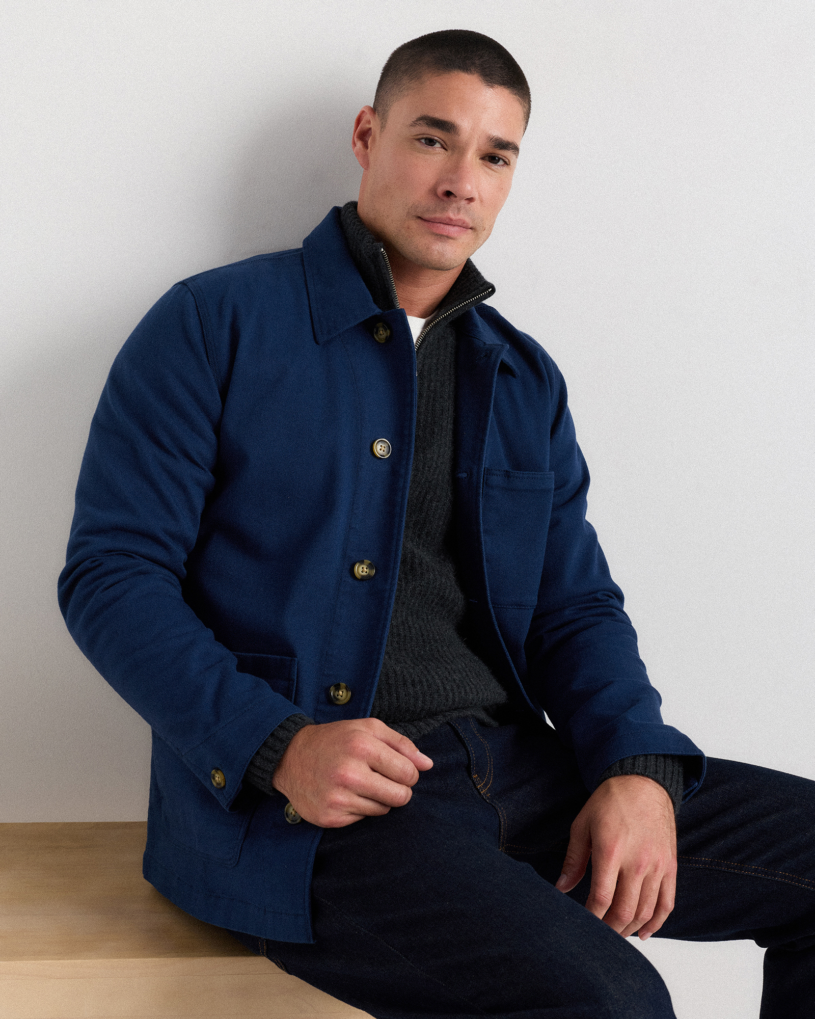 Organic Stretch Chore Jacket in Navy