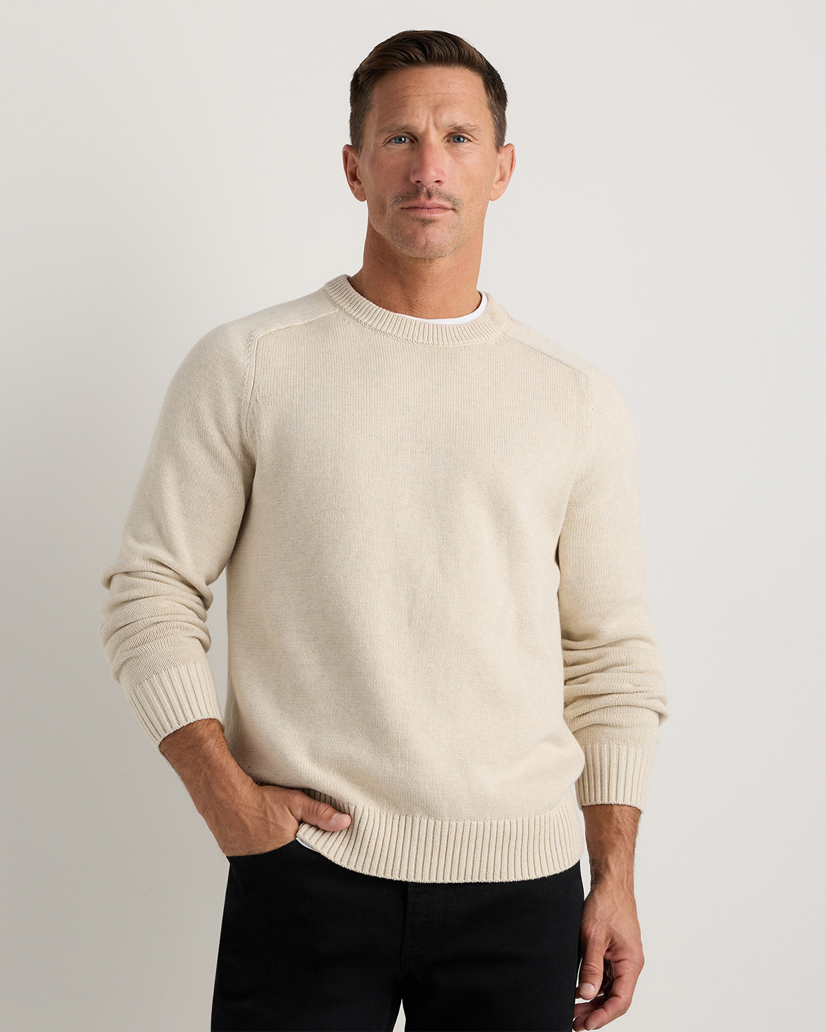 Quince 100% Organic Cotton Crewneck Sweater in Speckled Beige