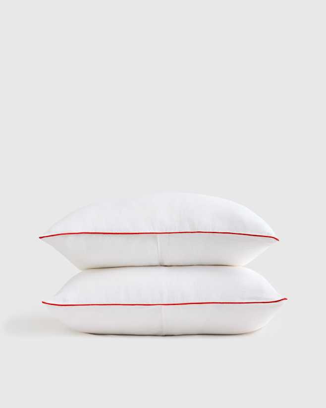 White/Cherry European Linen Piped Sham Set