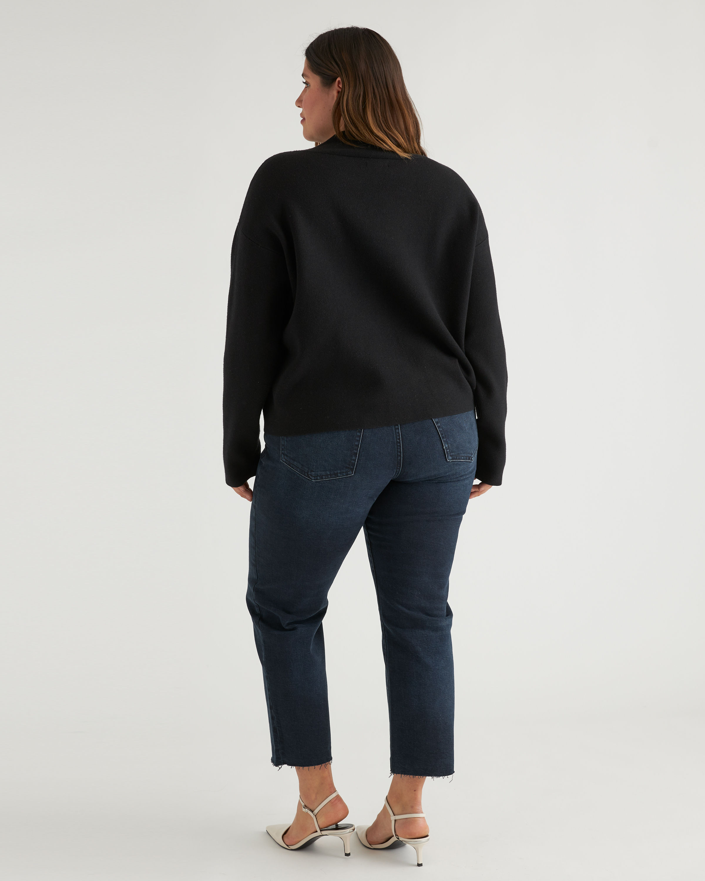 Eco-Knit Milano Stitch Mock Neck Pullover in Black