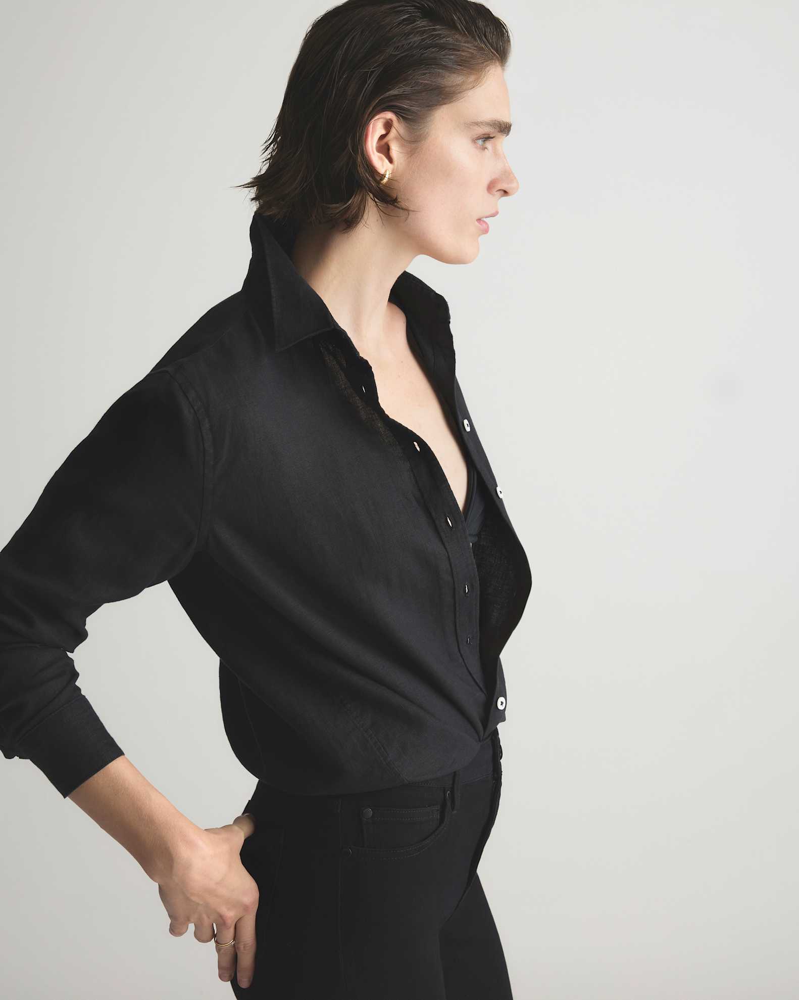 100% European Linen Shirt in Black 100% European Linen Shirt in Black