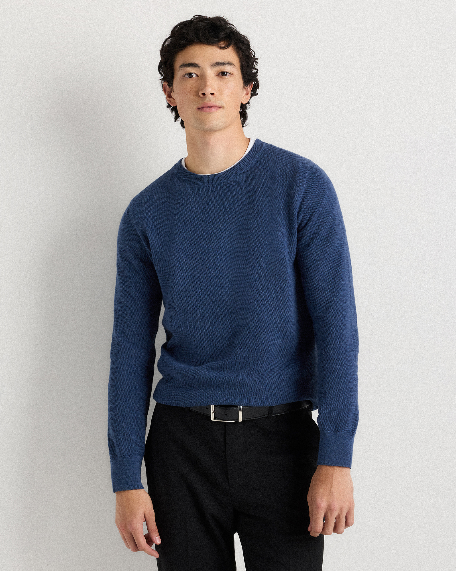 Heather Navy 100% Organic Cotton Pique Crewneck Sweater