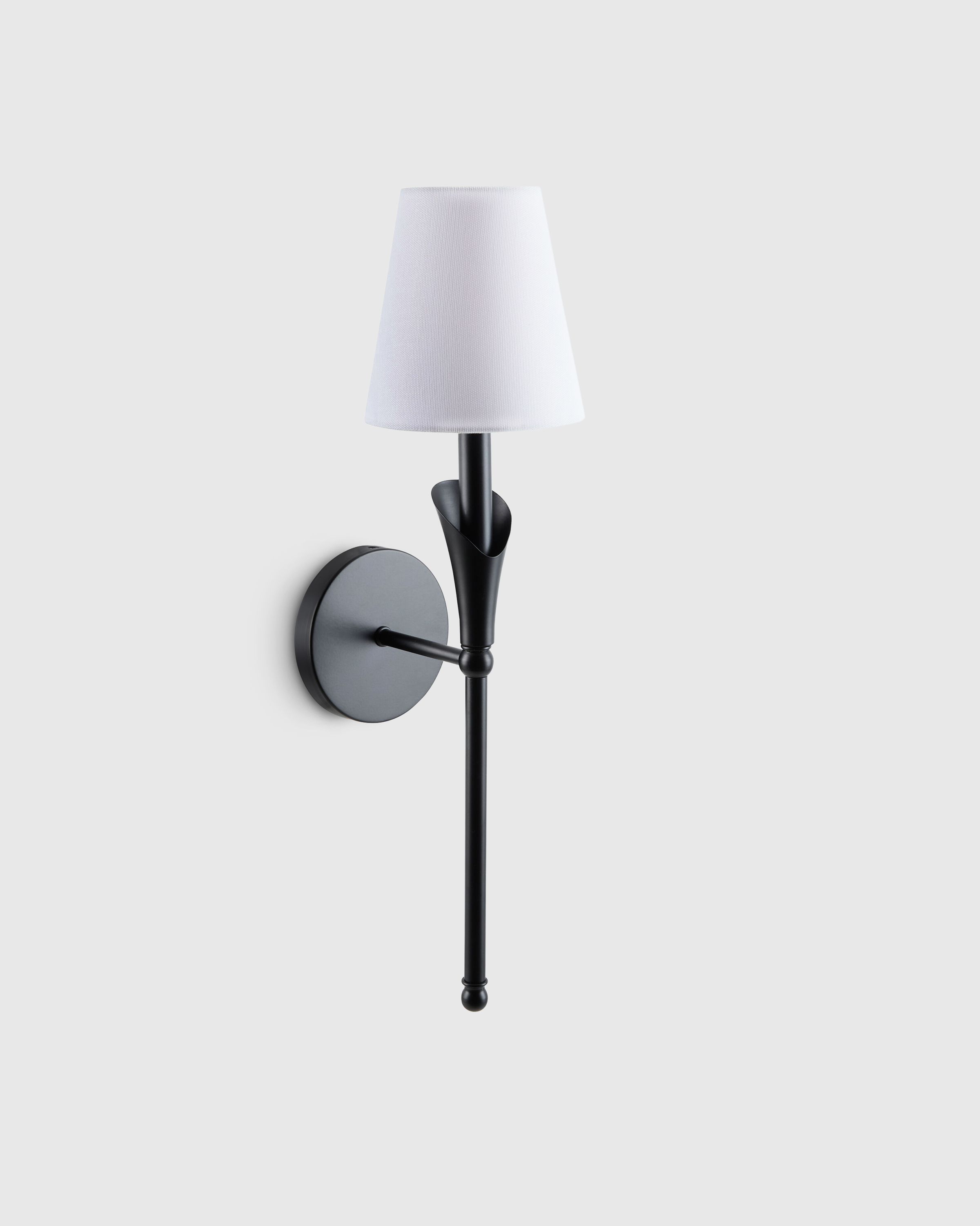 Black Flora Iron Sconce with Linen Shade
