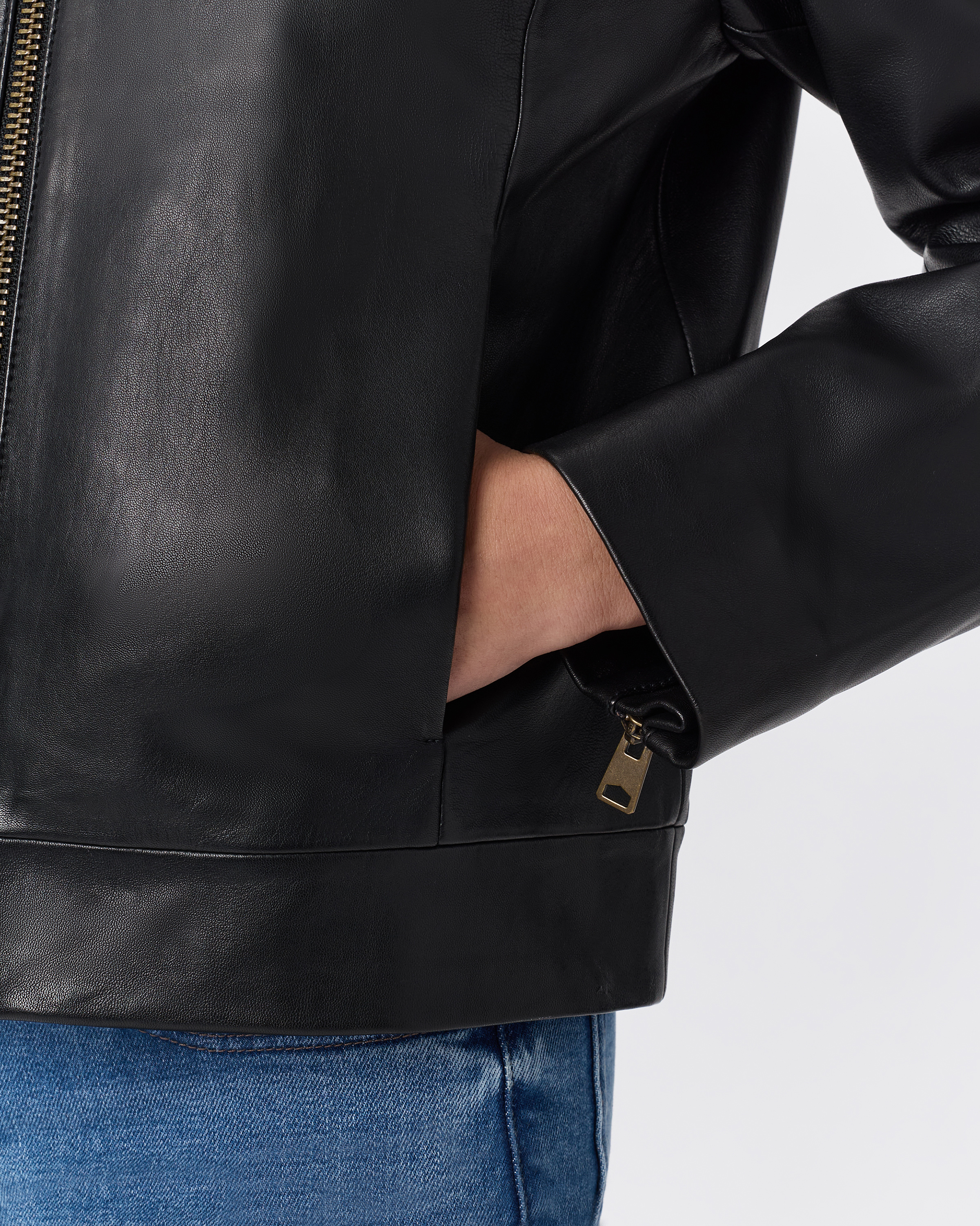 100% Leather Cropped Zip-Front Jacket
