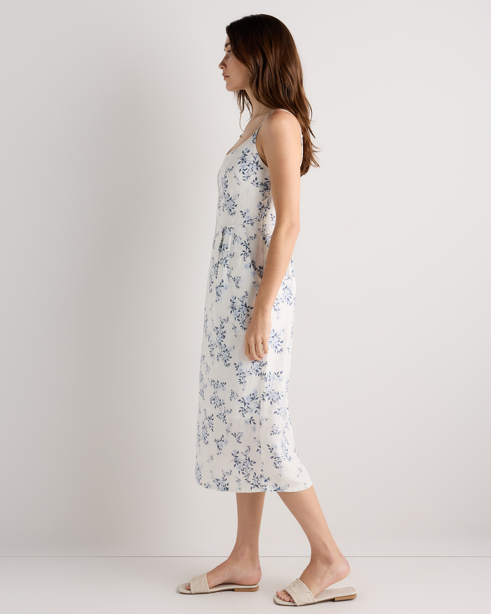onequince linen dress 100% European Linen Popover Maxi Dress in Blue Pinstripe