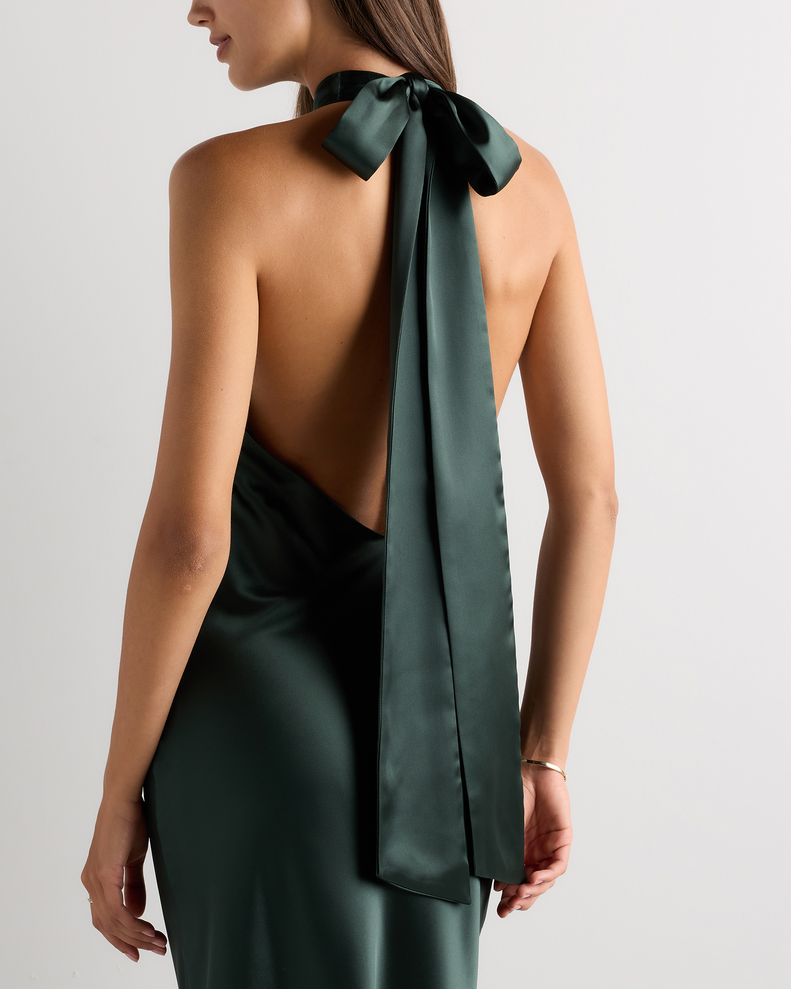 forest green halter neck dress Women's Catalina Stretch Satin in Green, Size 8, Recycled Polyester by Quince HWBM