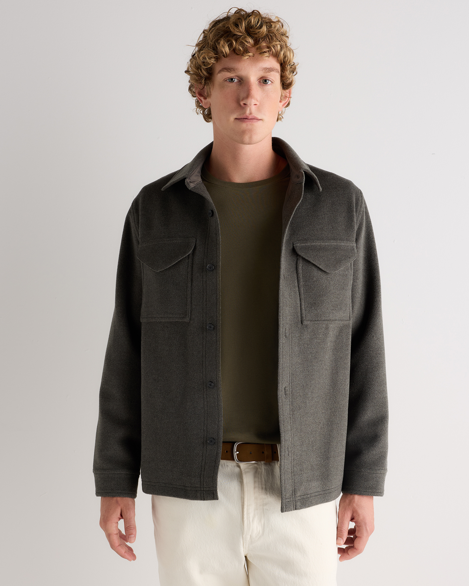 Melange Fossil Grey Wool Cashmere Overshirt