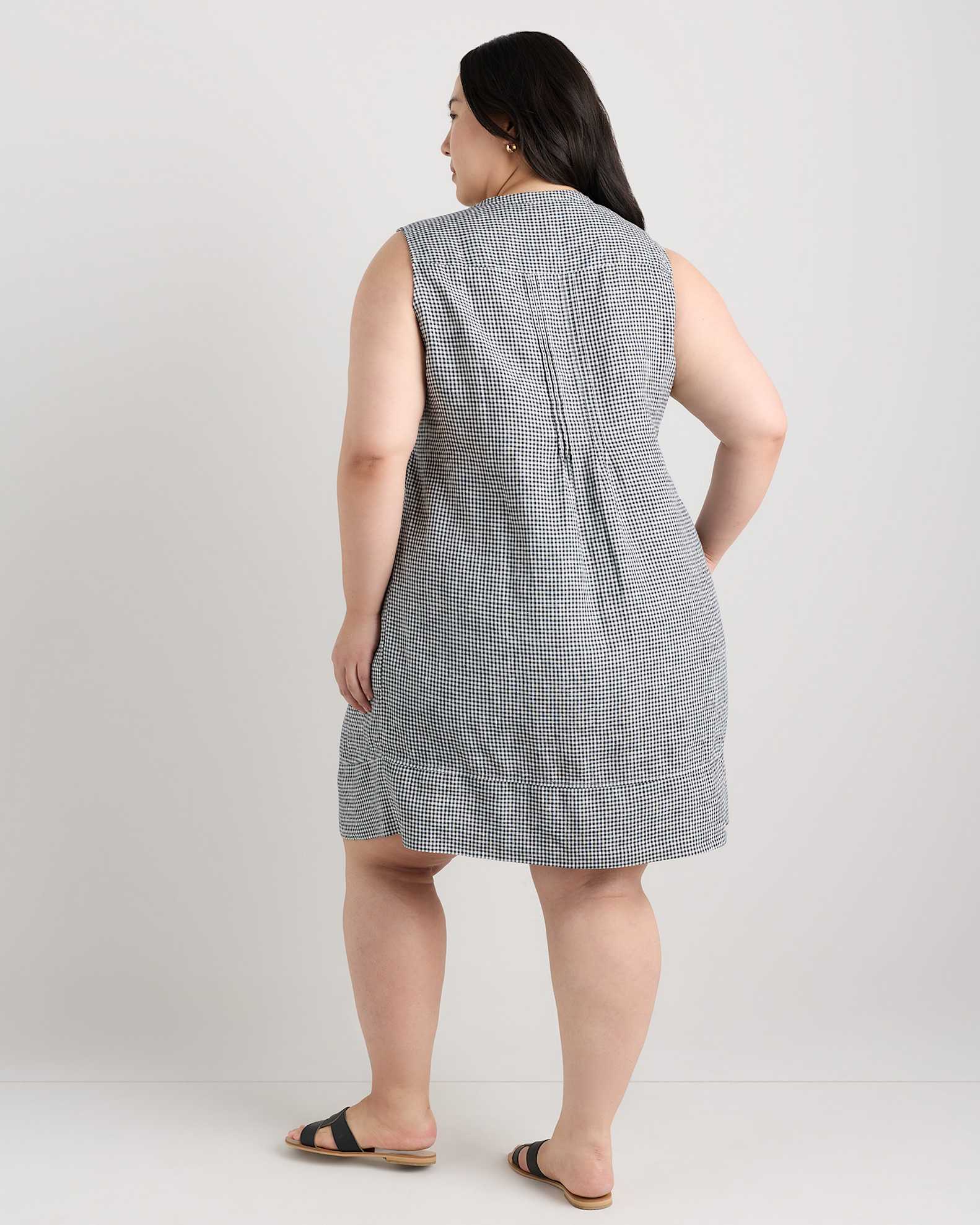 quince sleeveless linen dress Women's 100% European Linen Sleeveless Swing Dress in Bayberry Olive, Size 2X by Quince