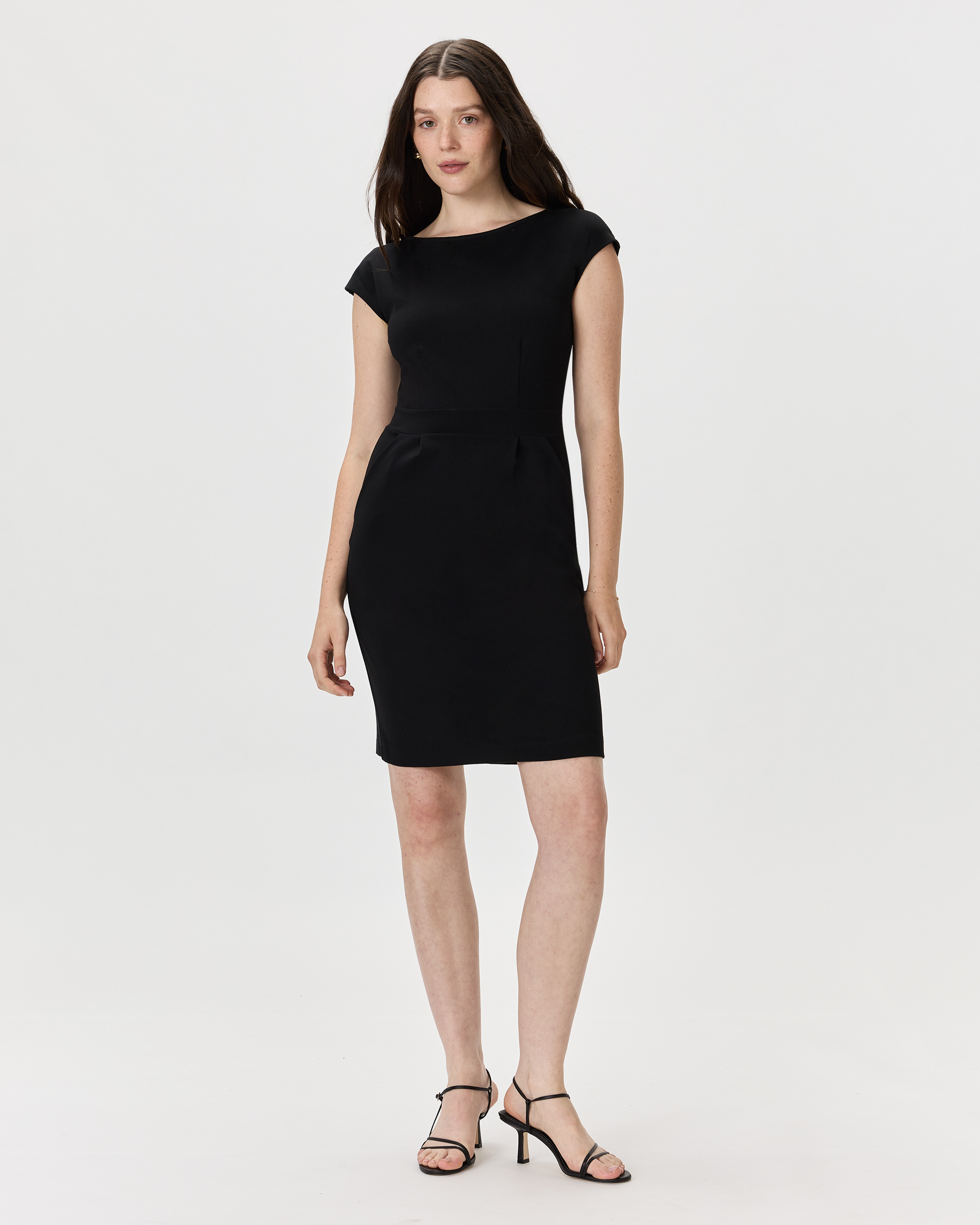 Black Ultra-Stretch Ponte Cap Sleeve Dress