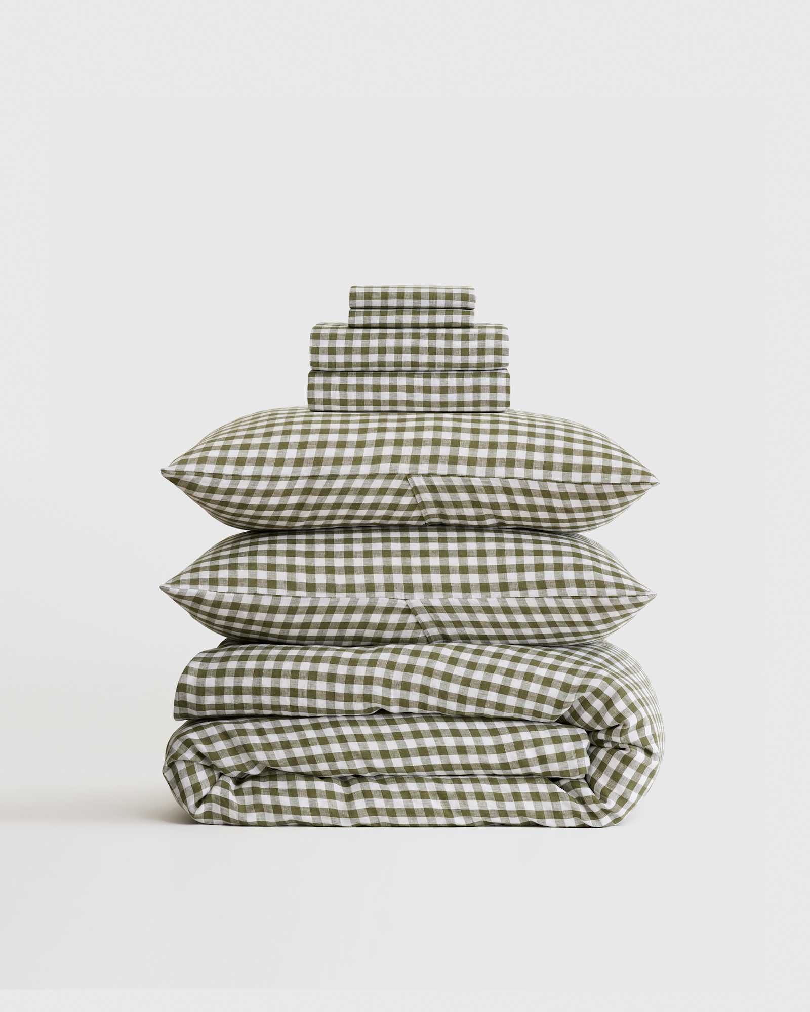 Deluxe Linen Duvet Bundle | Quince in Olive Gingham