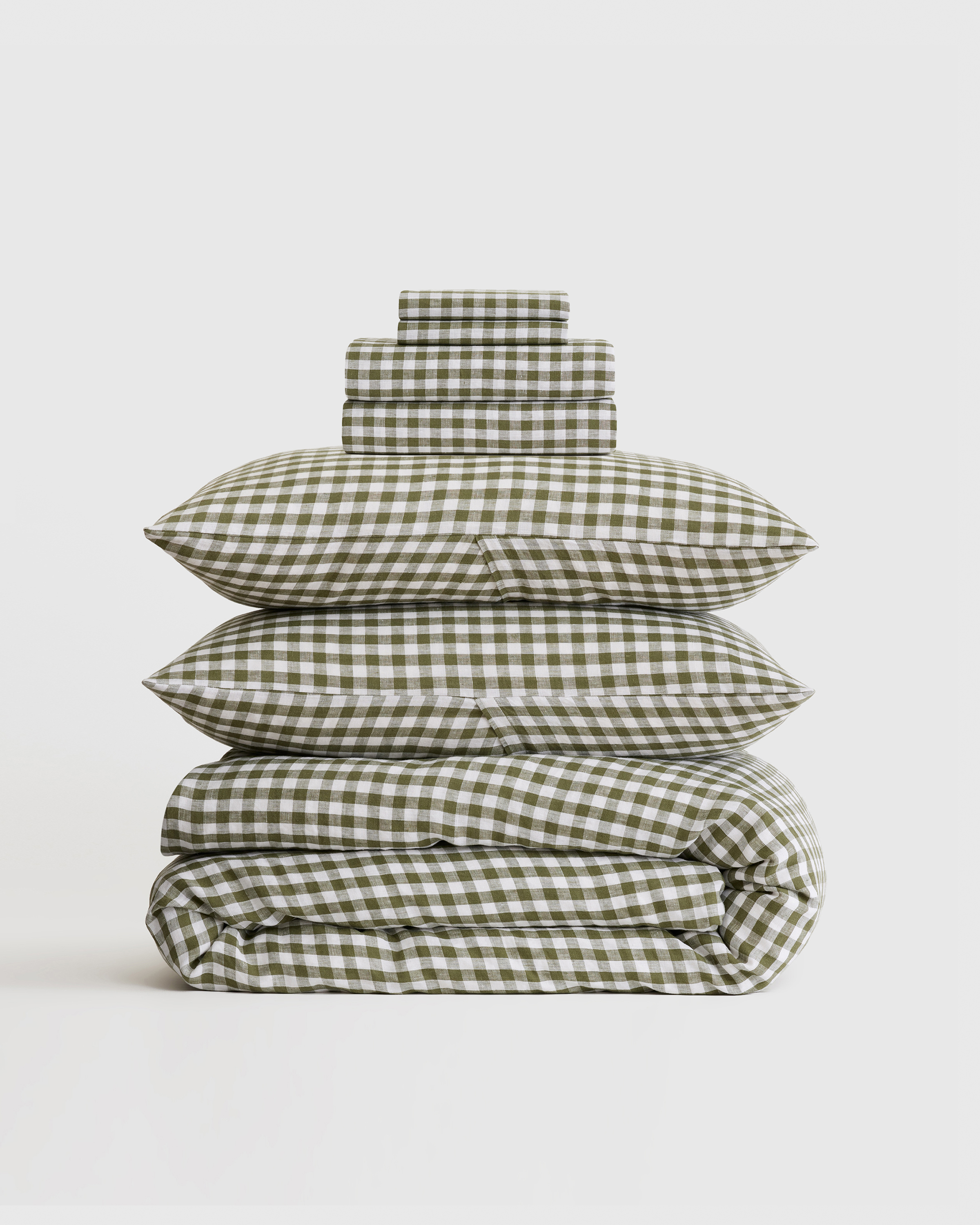 Olive European Linen Gingham Deluxe Bedding Bundle
