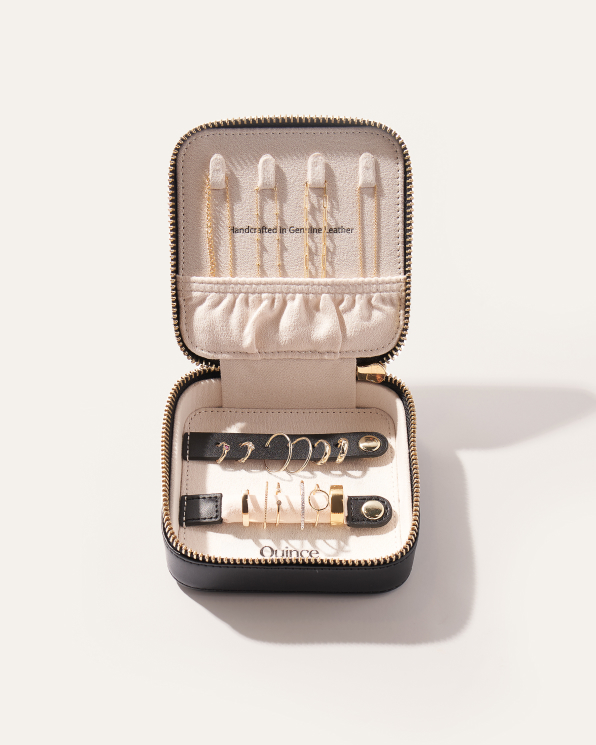 Black Leather Jewelry Travel Case