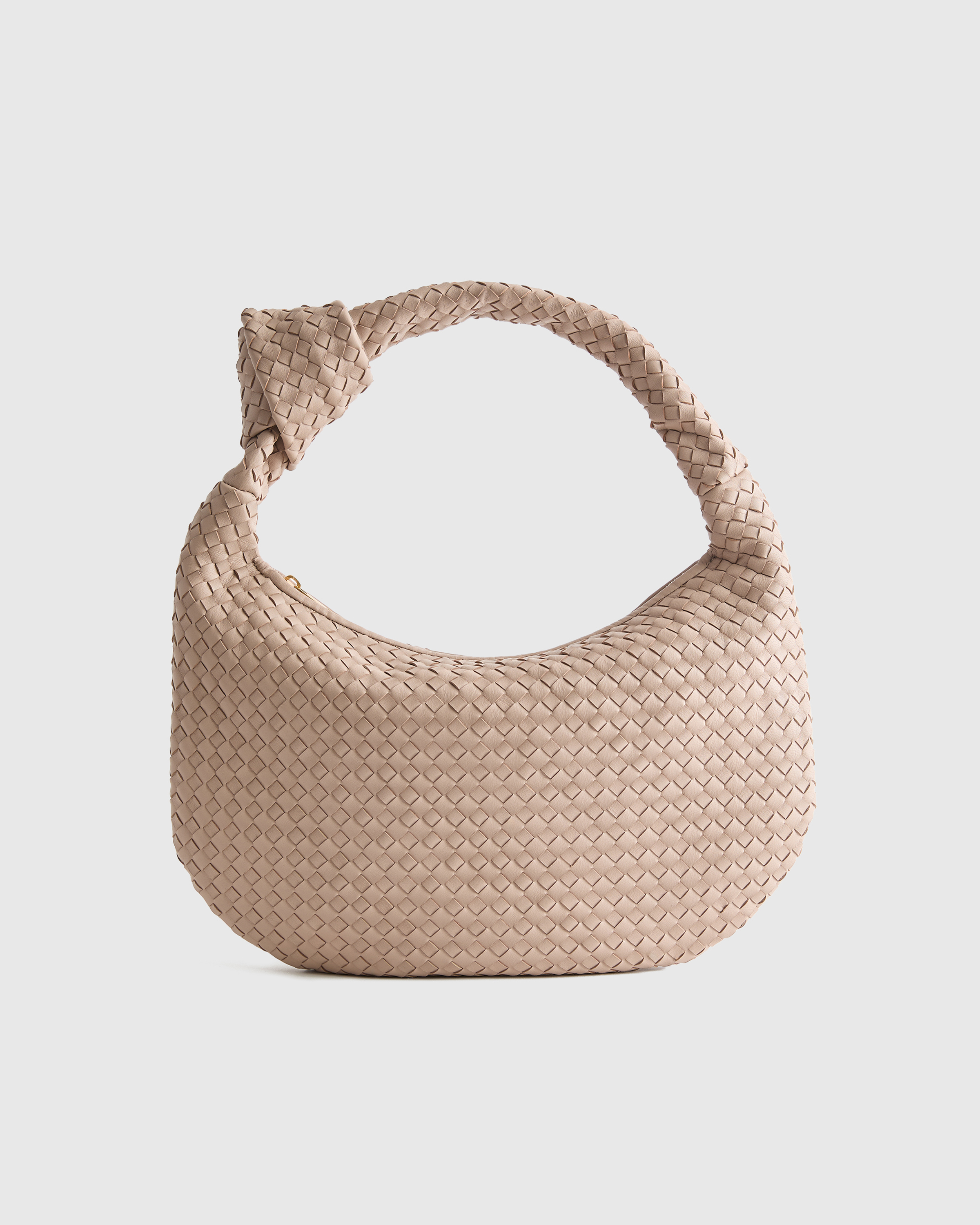 Taupe Italian Leather Handwoven Slouchy Shoulder Bag