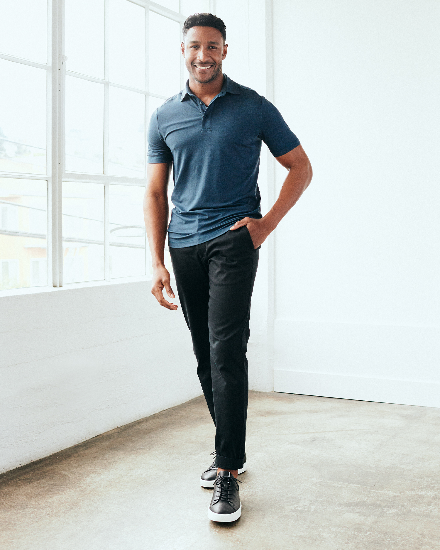 Flowknit Breeze Performance Polo in Heather Ocean Navy