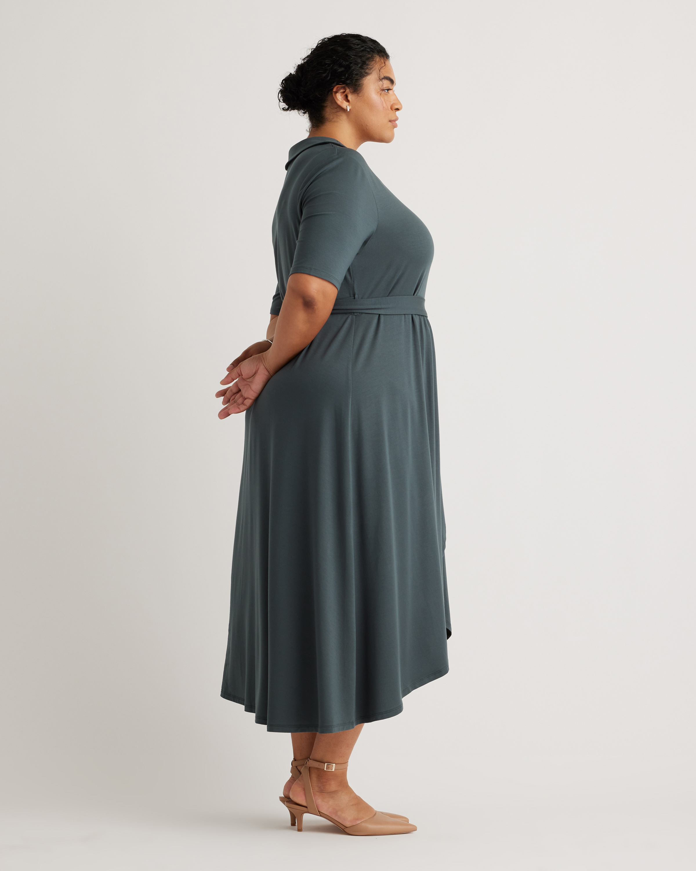 Quince Women's Tencel Jersey Midi Wrap Dress, Dark Olive, Size 2X - Eco-Friendly, Comfortable, Modern Length