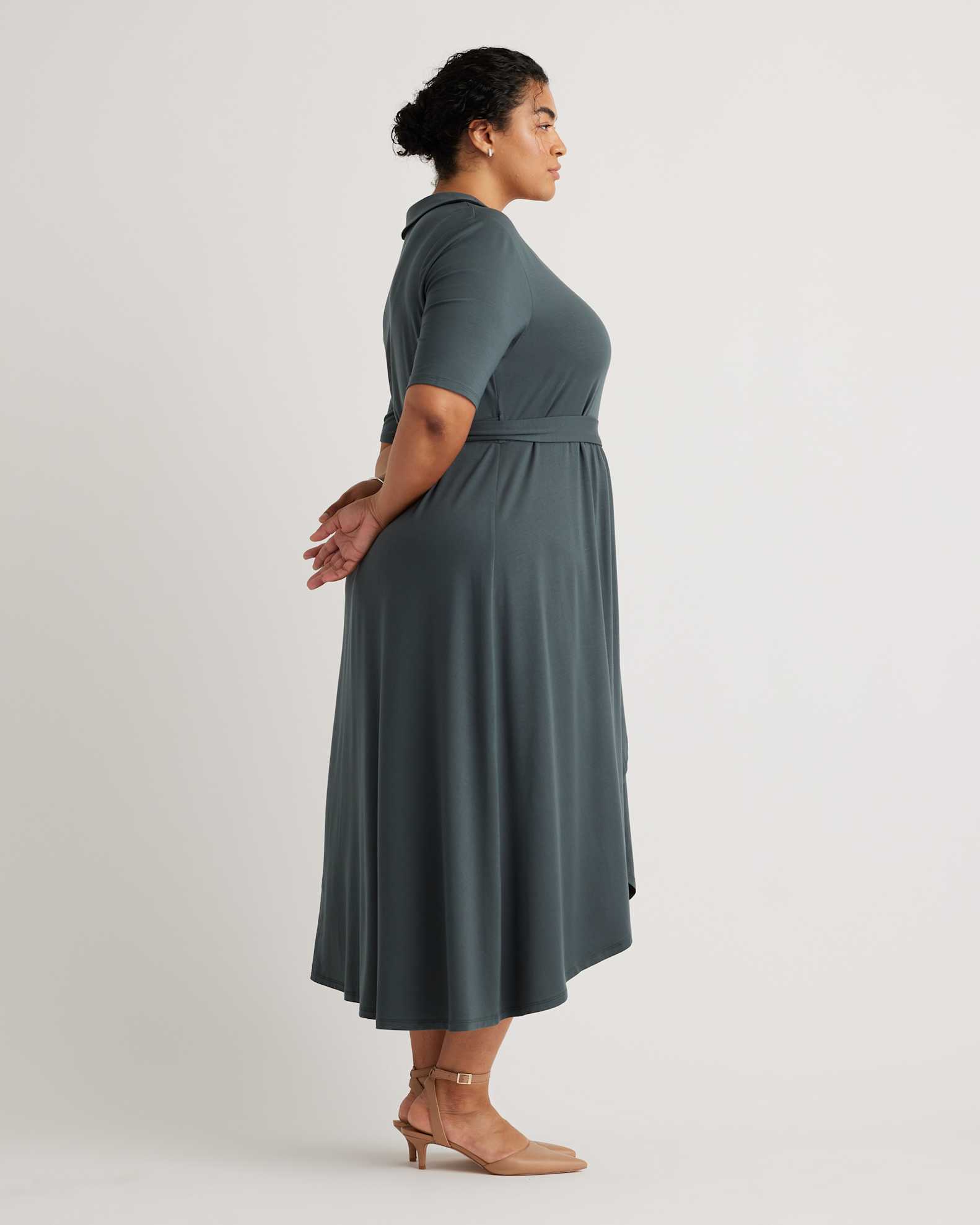 Quince Women's Tencel Jersey Midi Wrap Dress, Dark Olive, Size 2X - Eco-Friendly, Comfortable, Modern Length Quince Women's Tencel Jersey Midi Wrap Dress, Dark Olive, Size 2X - Eco-Friendly, Comfortable, Modern Length