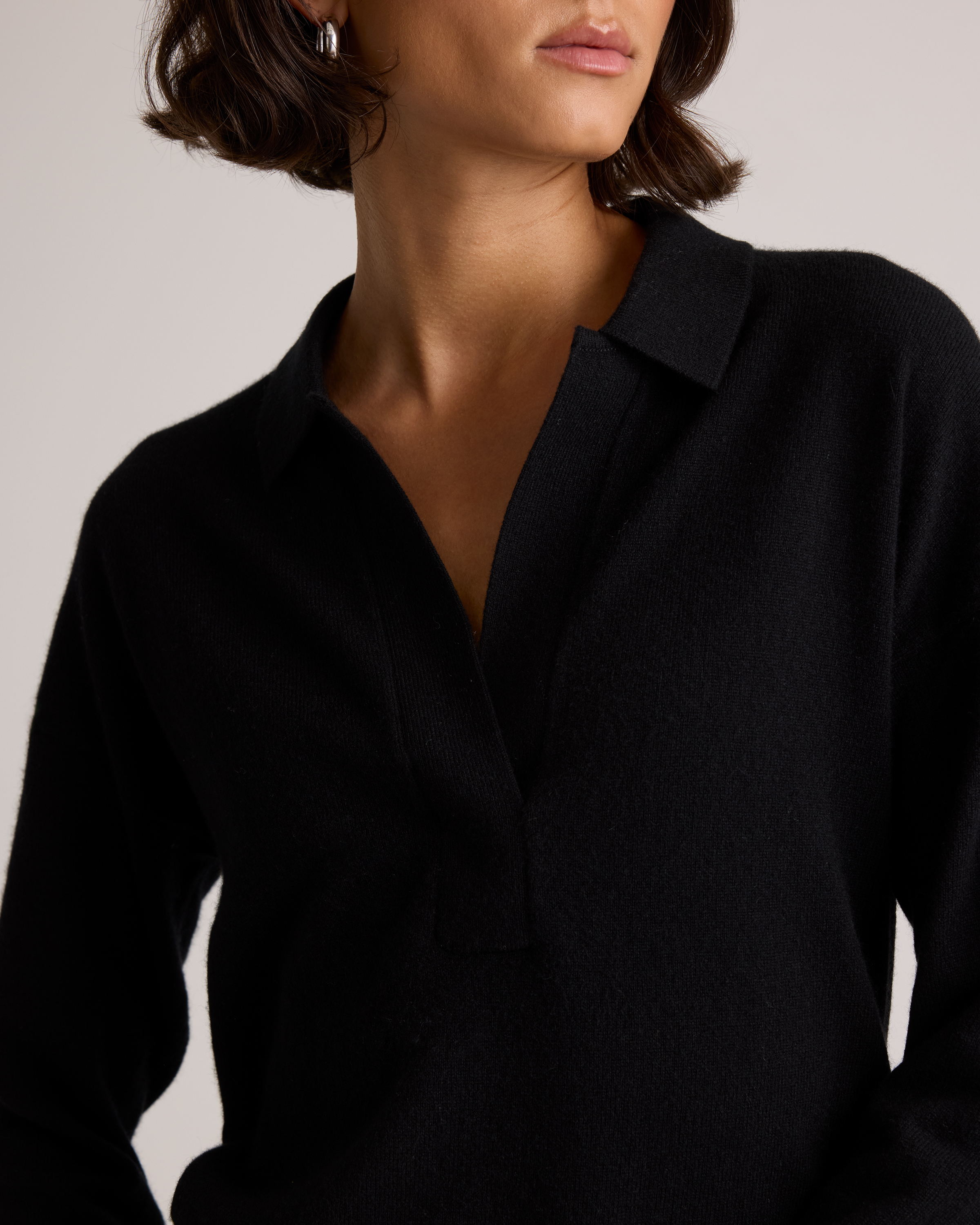 Women's Mongolian Cashmere Polo Sweater in Black