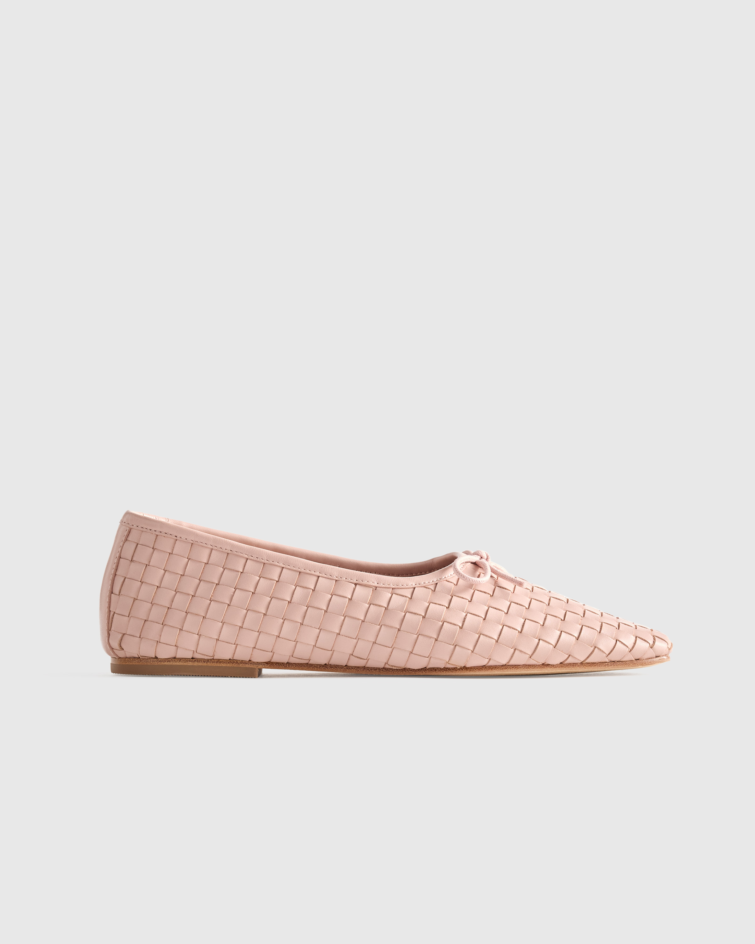 Shell Pink Italian Leather Handwoven Square Toe Ballet Flat