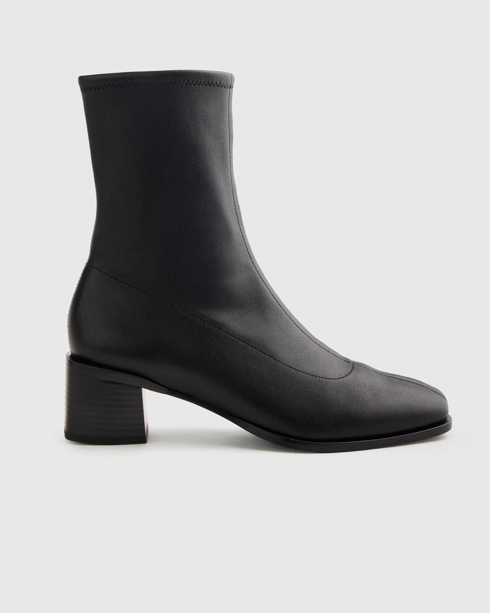 Italian Leather Stretch Sock Bootie in Black