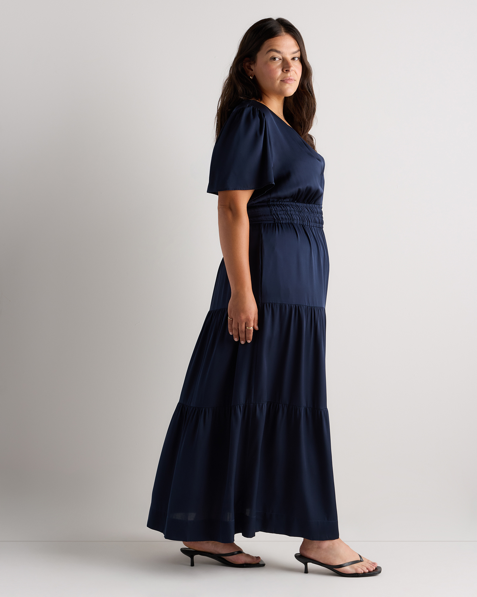 quince washable stretch silk tiered maxi dress Washable Stretch Silk Tiered Maxi Dress