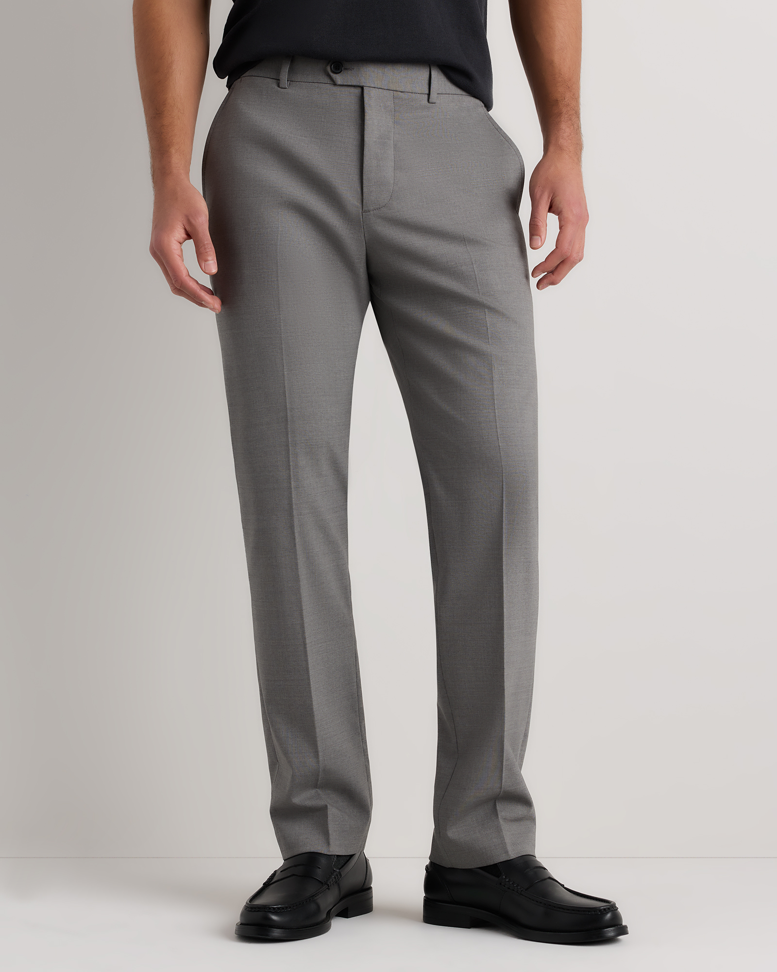 Grey Melange Stretch Wool Dress Pants - Straight