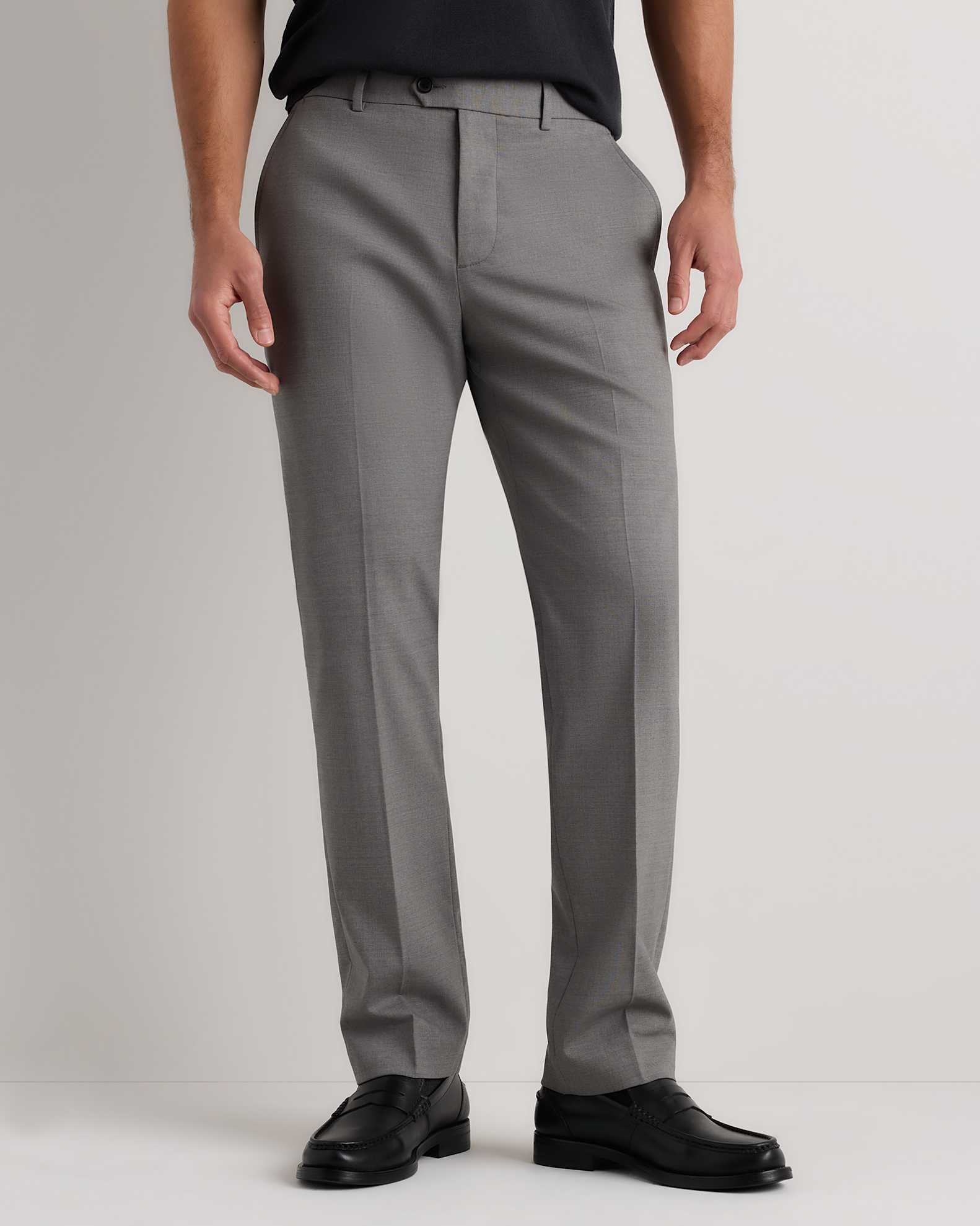 Lightweight Wrinkle-Free Wool Straight Fit Dress Pant in Grey Melange Lightweight Wrinkle-Free Wool Straight Fit Dress Pant in Grey Melange
