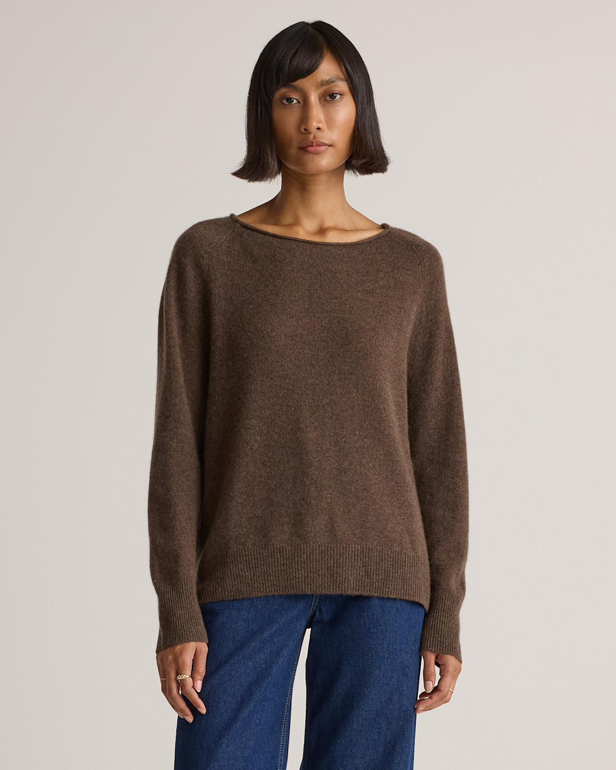 Mongolian Cashmere Boatneck Sweater in Brown